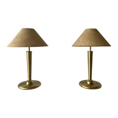 Fabric Shade 
Brass Body Elegant Pair of Bedside Lamps, 1980s, Germany