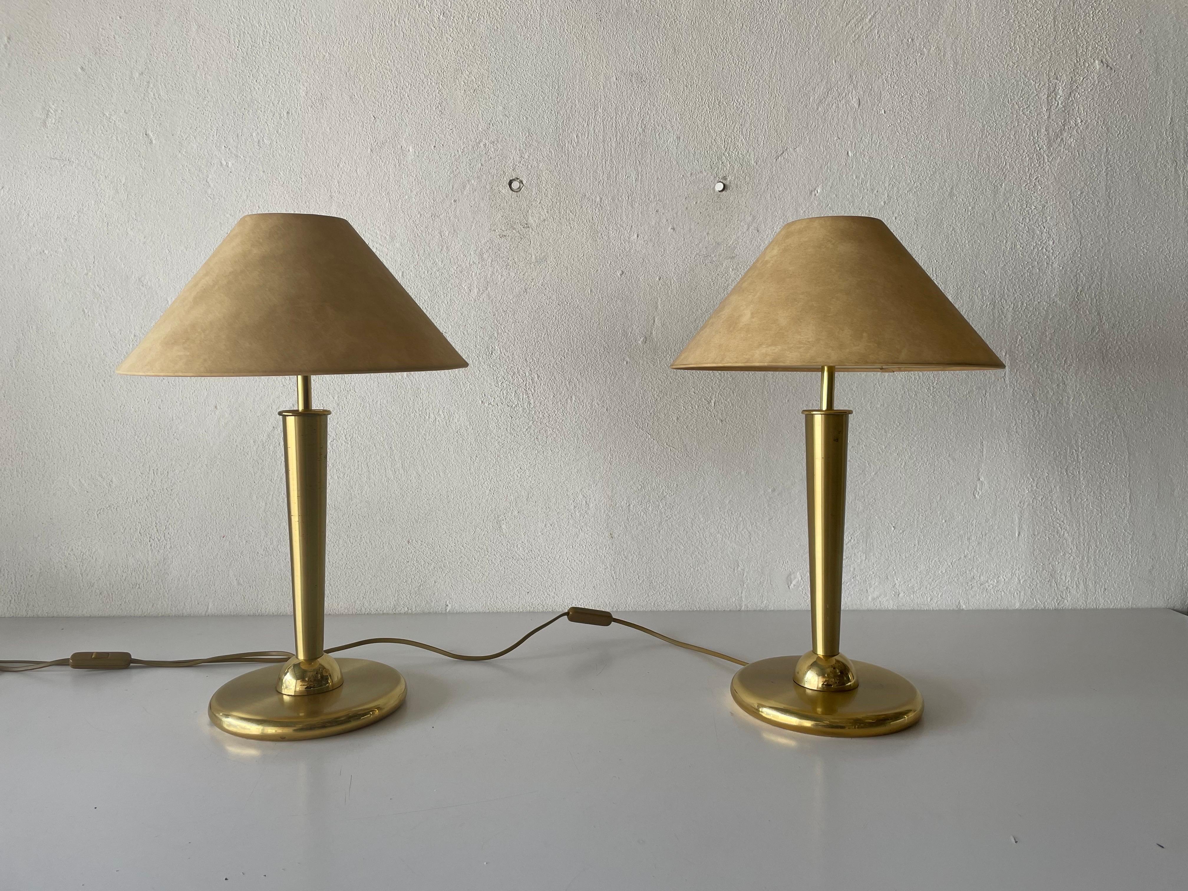 Fabric Shade 
Brass Body Elegant Pair of Bedside Lamps, 1980s, Germany