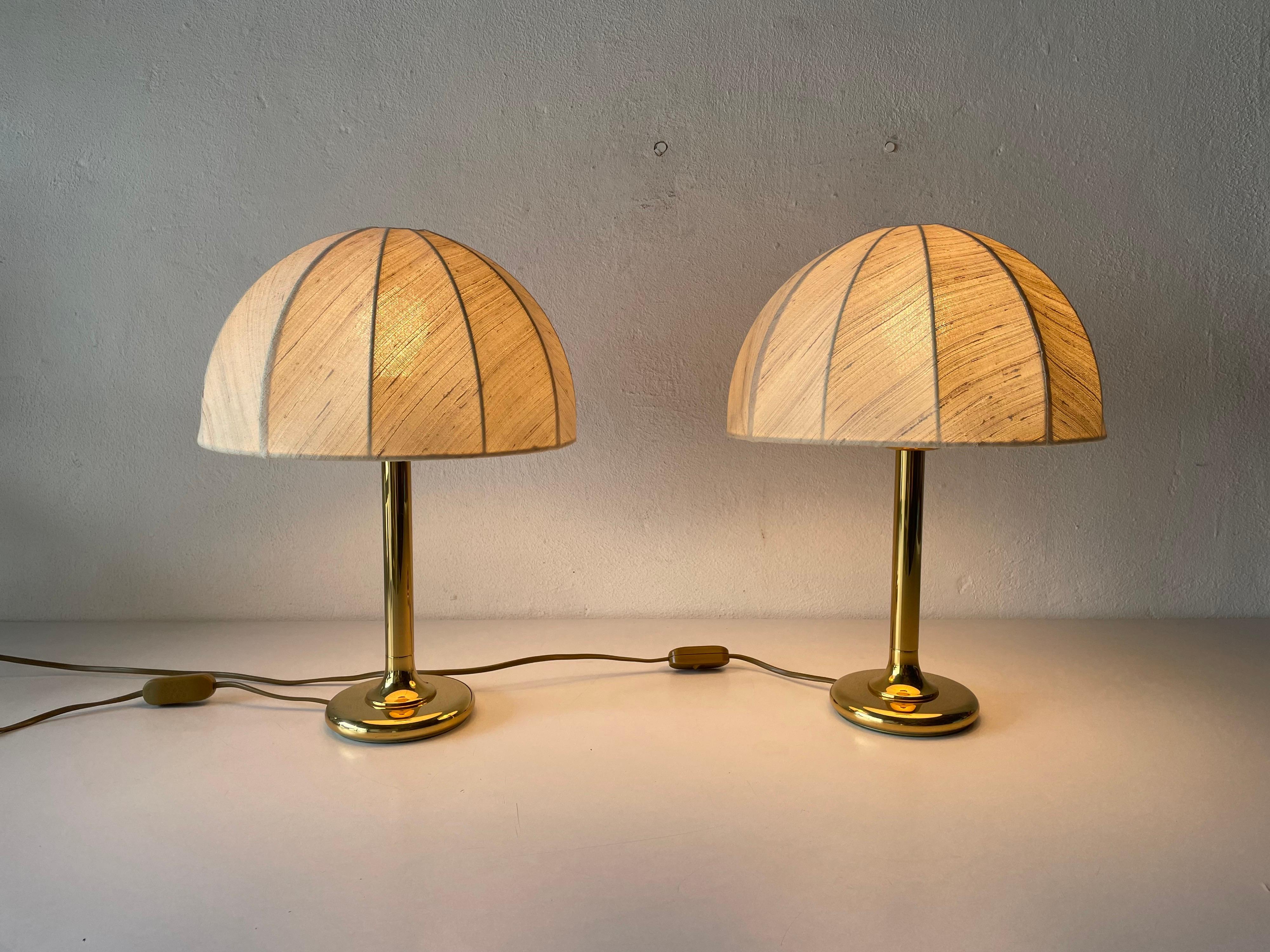 Fabric Shade & Brass Body Elegant Pair of Bedside Lamps by ERU, 1980s, Germany 1