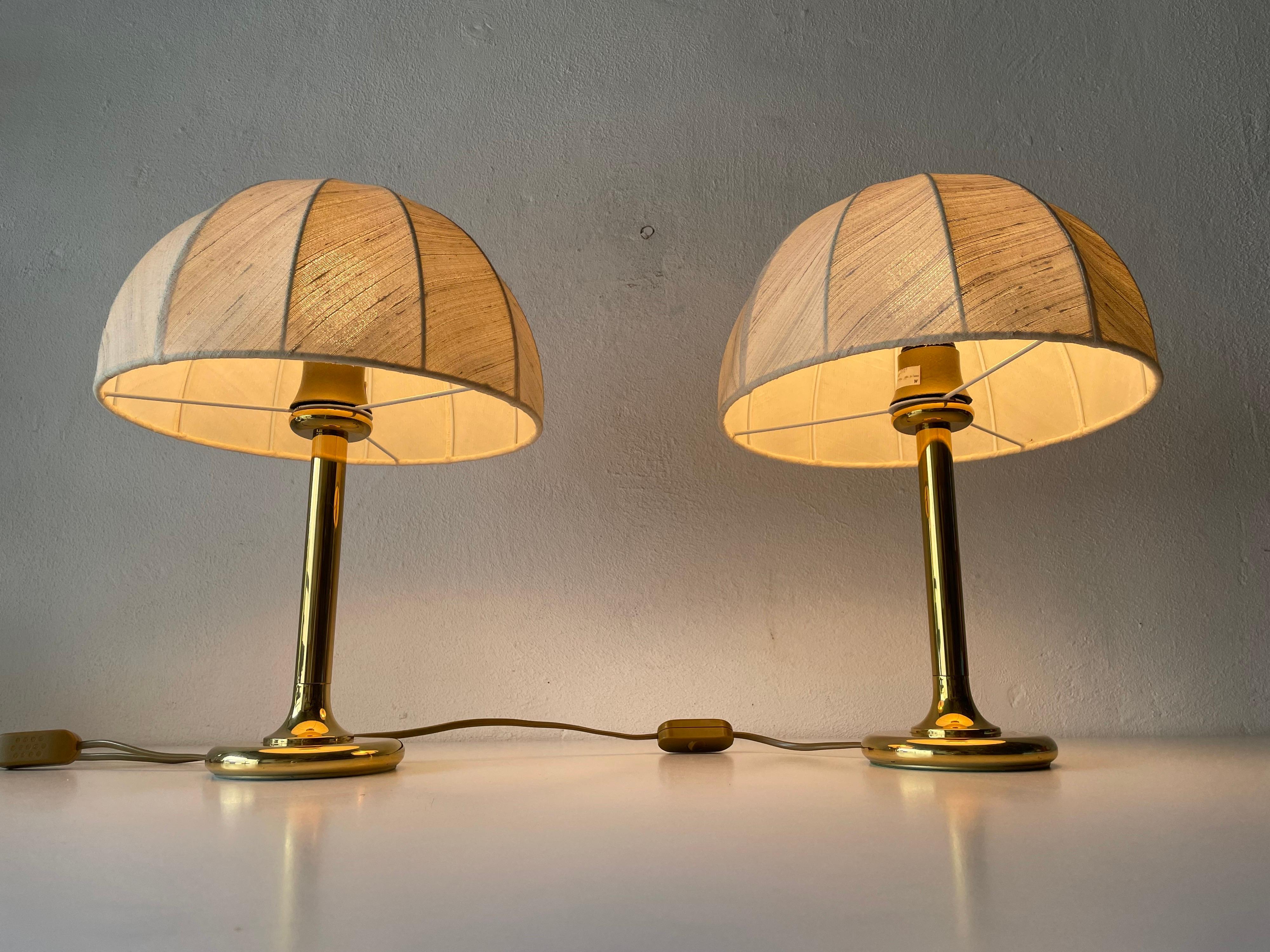 Fabric Shade & Brass Body Elegant Pair of Bedside Lamps by ERU, 1980s, Germany 2