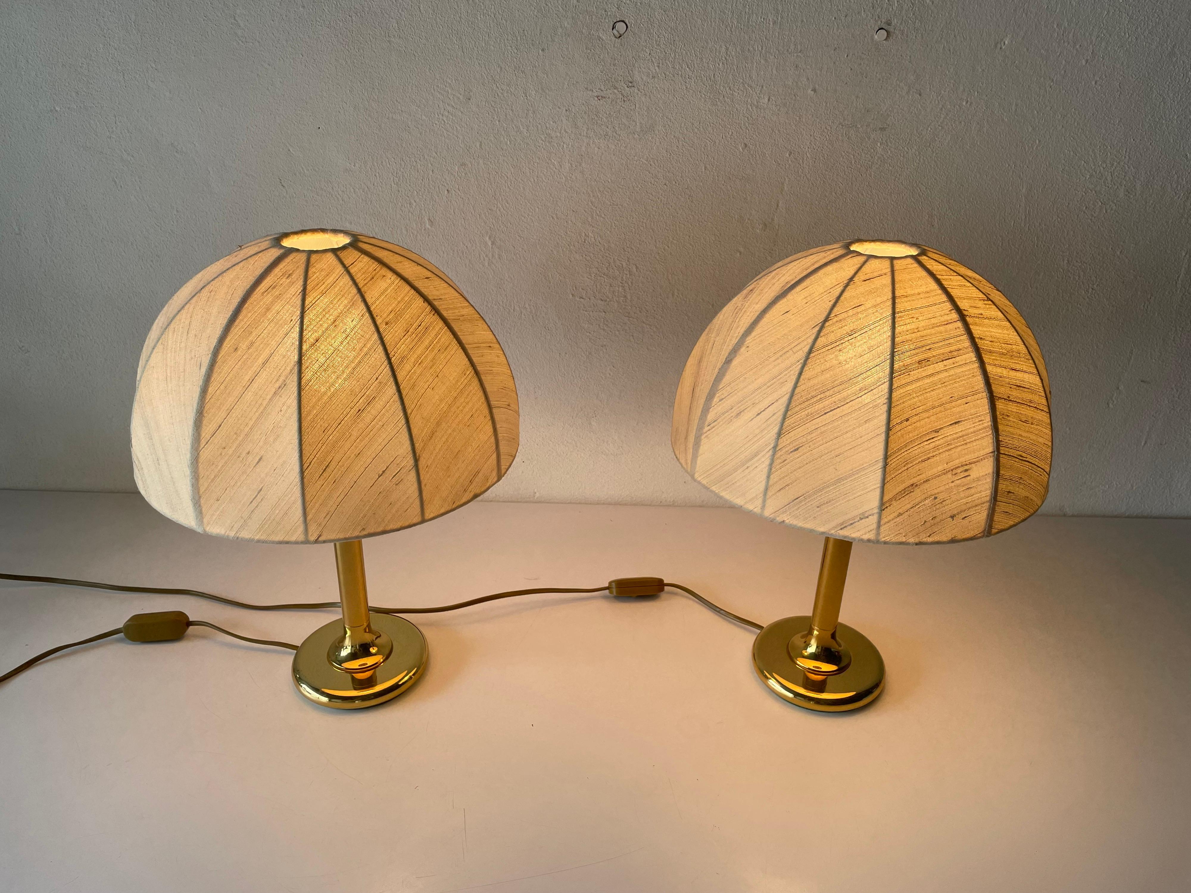 Fabric Shade & Brass Body Elegant Pair of Bedside Lamps by ERU, 1980s, Germany 3