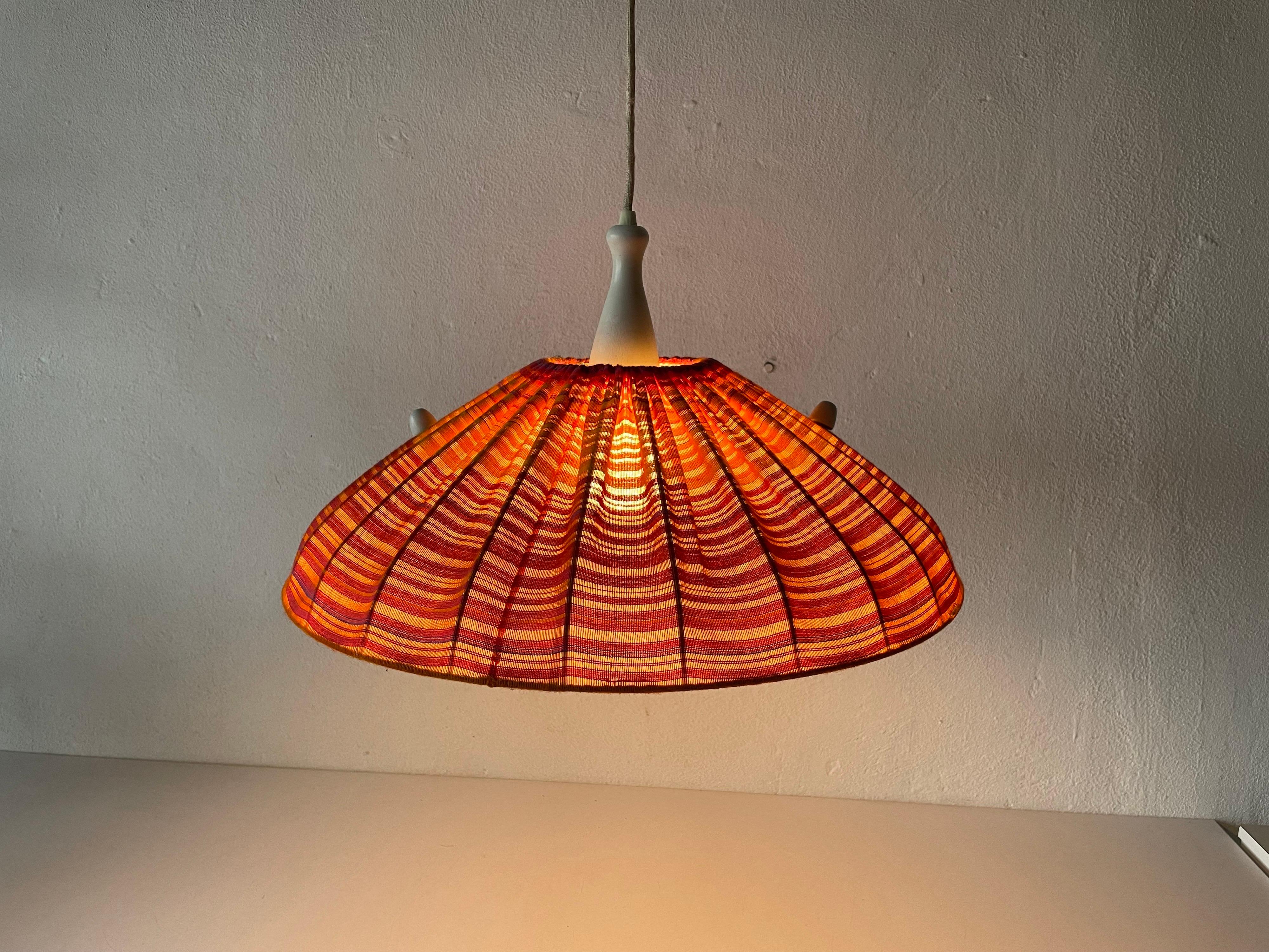 Fabric Shade & Wood Large Pendant Lamp by Temde, 1960s, Germany For Sale 5