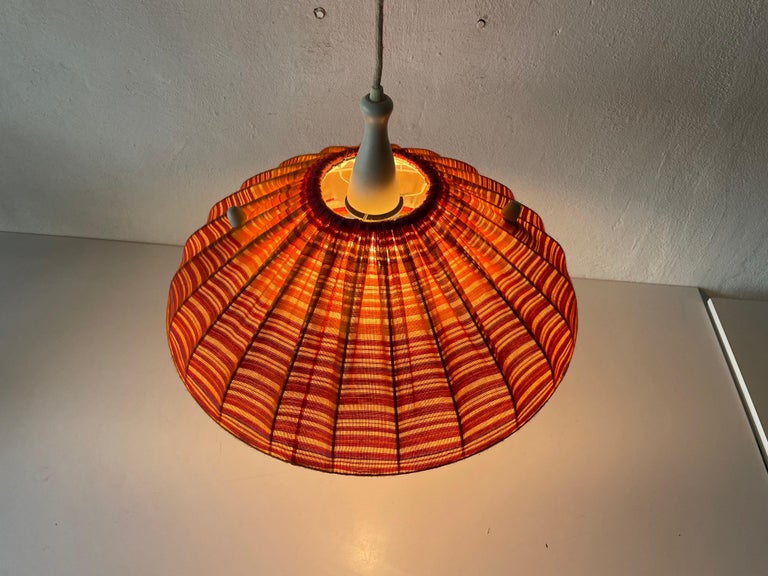 Fabric Shade and Wood Large Pendant Lamp by Temde, 1960s, Germany For
