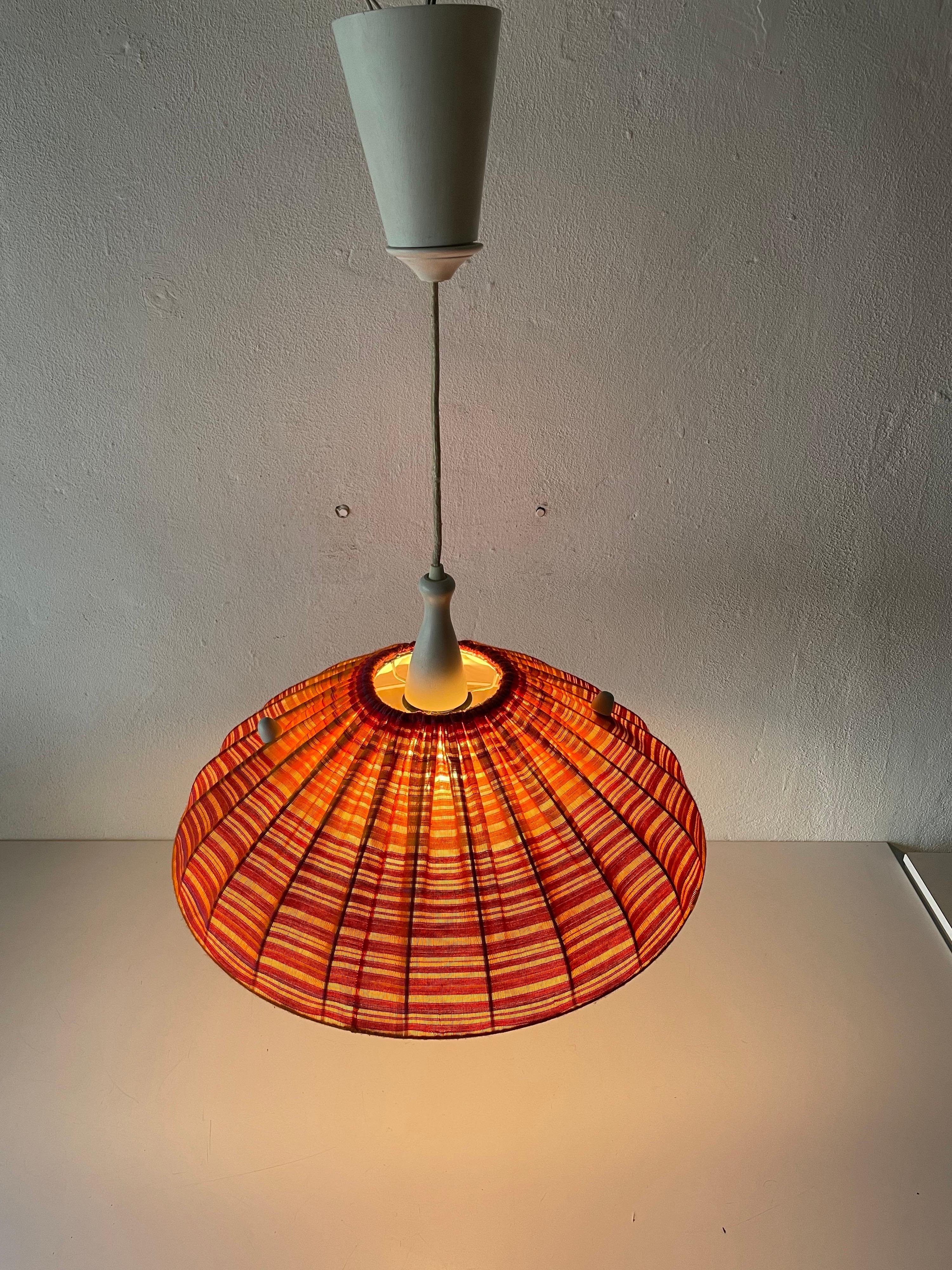 Fabric Shade & Wood Large Pendant Lamp by Temde, 1960s, Germany For Sale 7