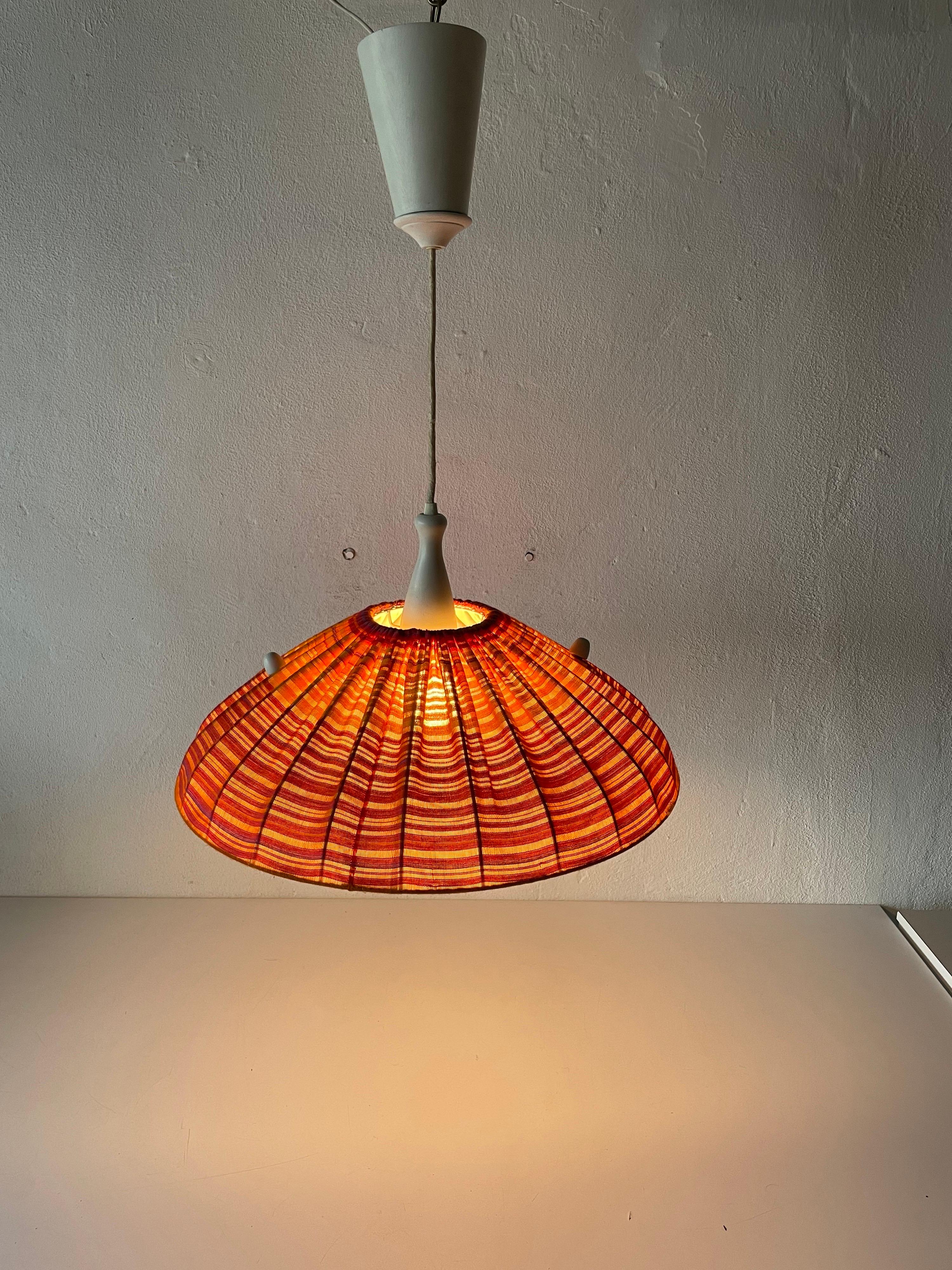 Fabric Shade & Wood Large Pendant Lamp by Temde, 1960s, Germany For Sale 8