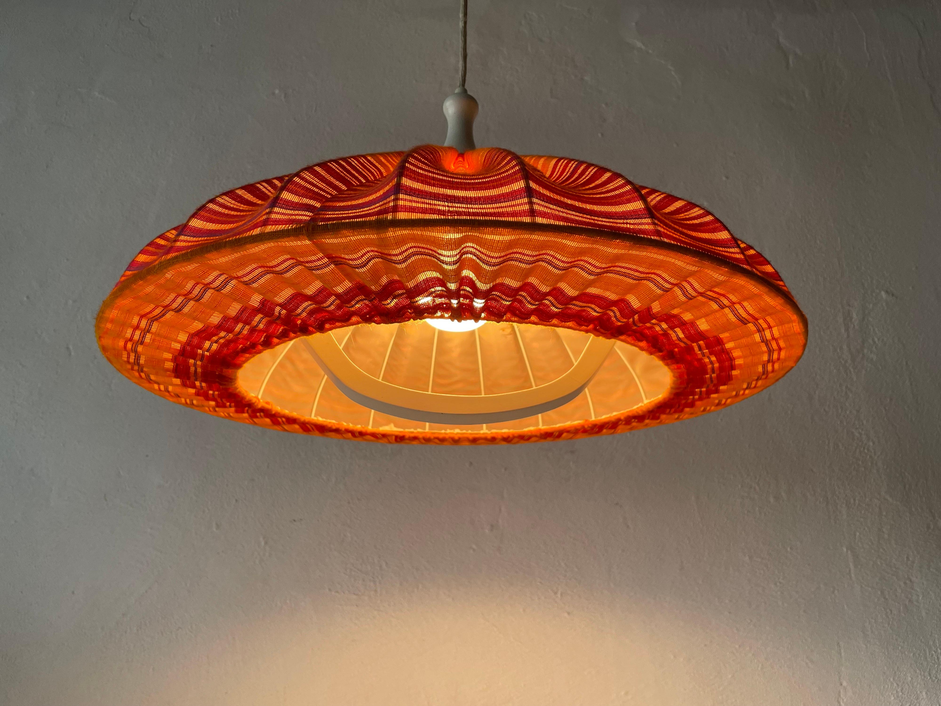 Fabric Shade & Wood Large Pendant Lamp by Temde, 1960s, Germany For Sale 9