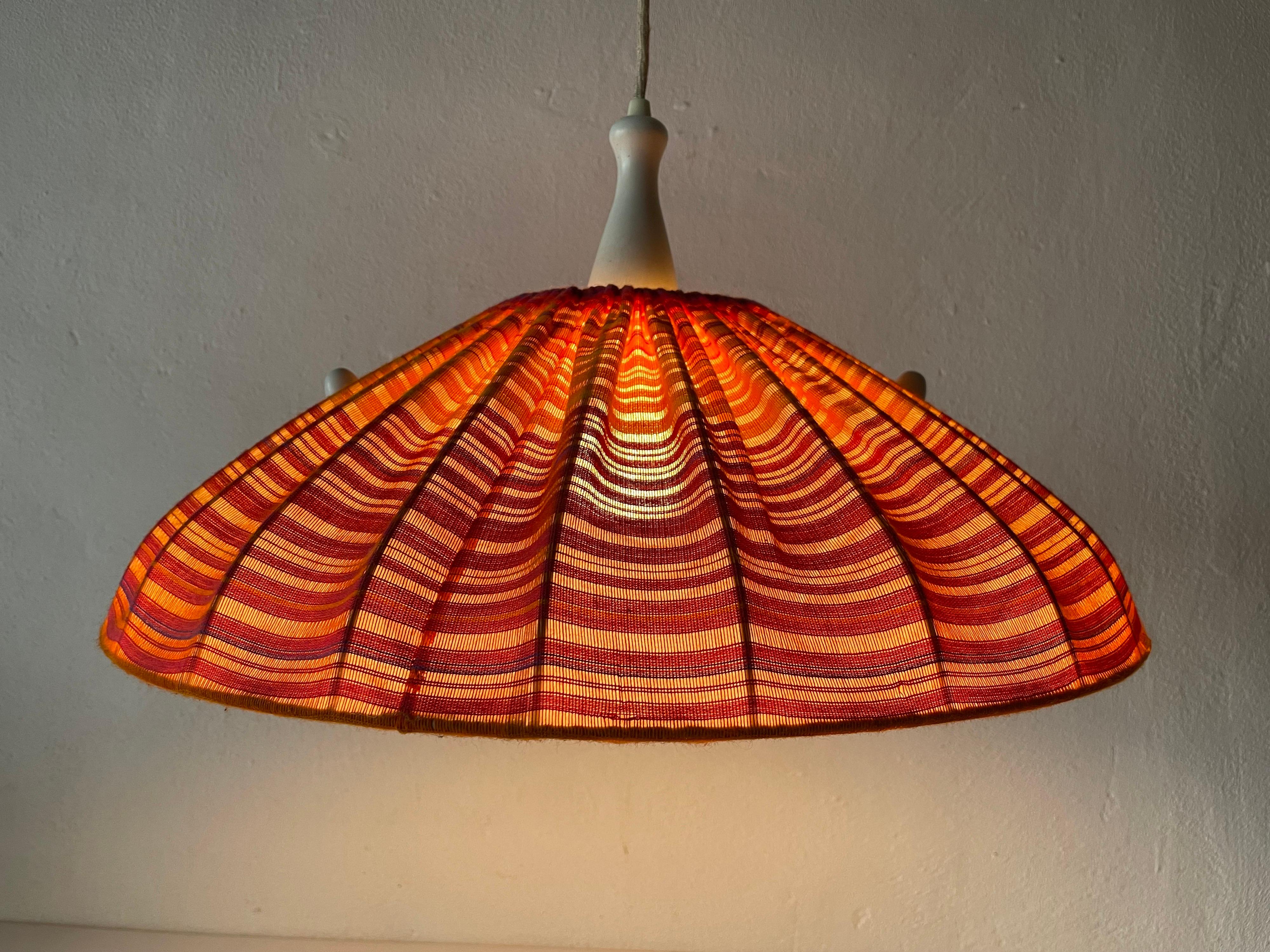 Fabric Shade & Wood Large Pendant Lamp by Temde, 1960s, Germany For Sale 11