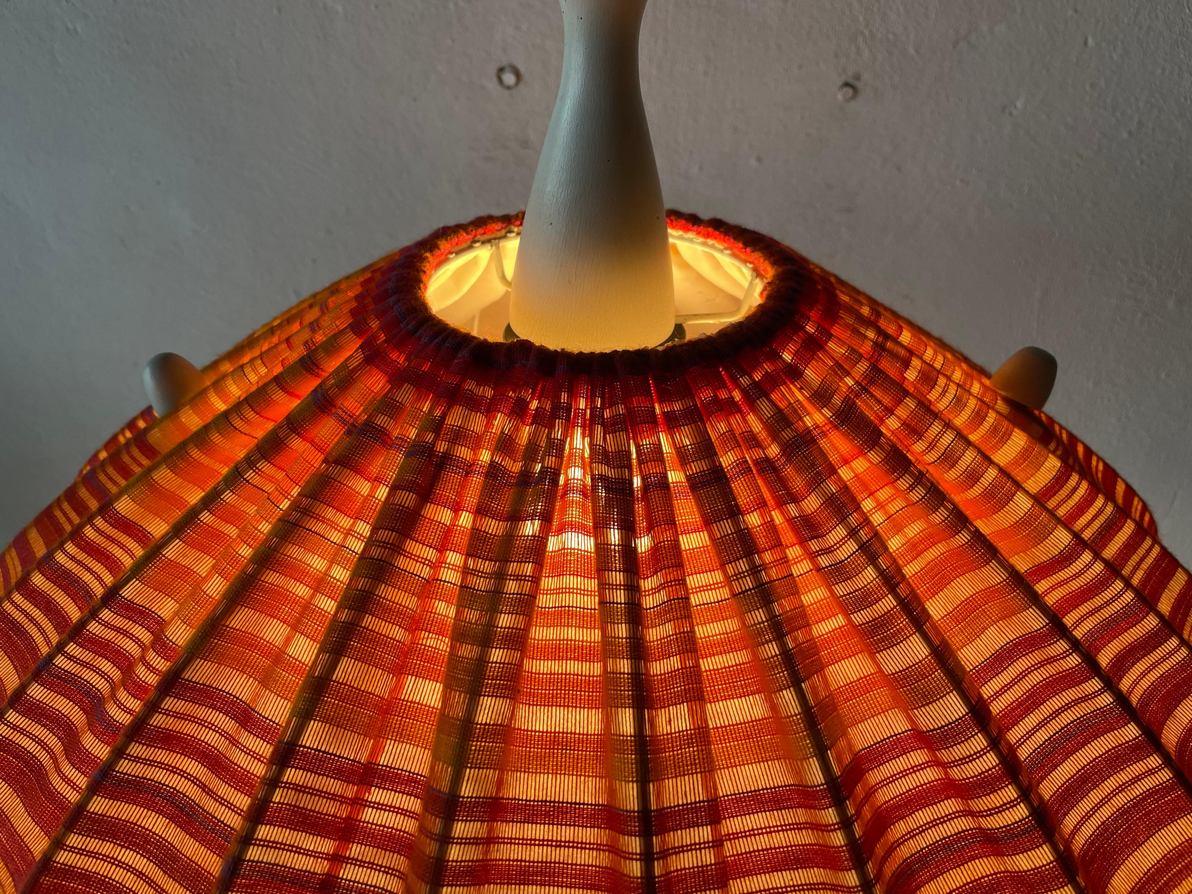 Grande lampe suspendue en bois avec abat-jour en tissu et abat-jour en bois de Temde, années 1960, Allemagne en vente 12