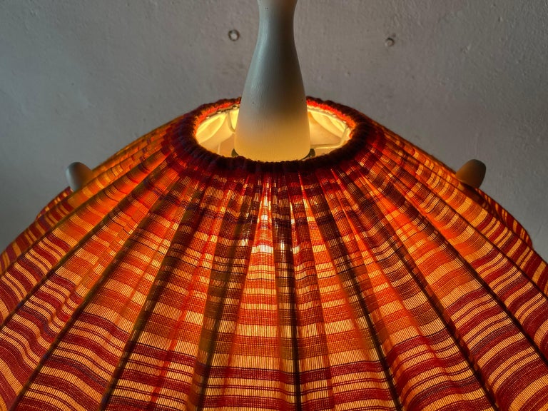 Fabric Shade and Wood Large Pendant Lamp by Temde, 1960s, Germany For