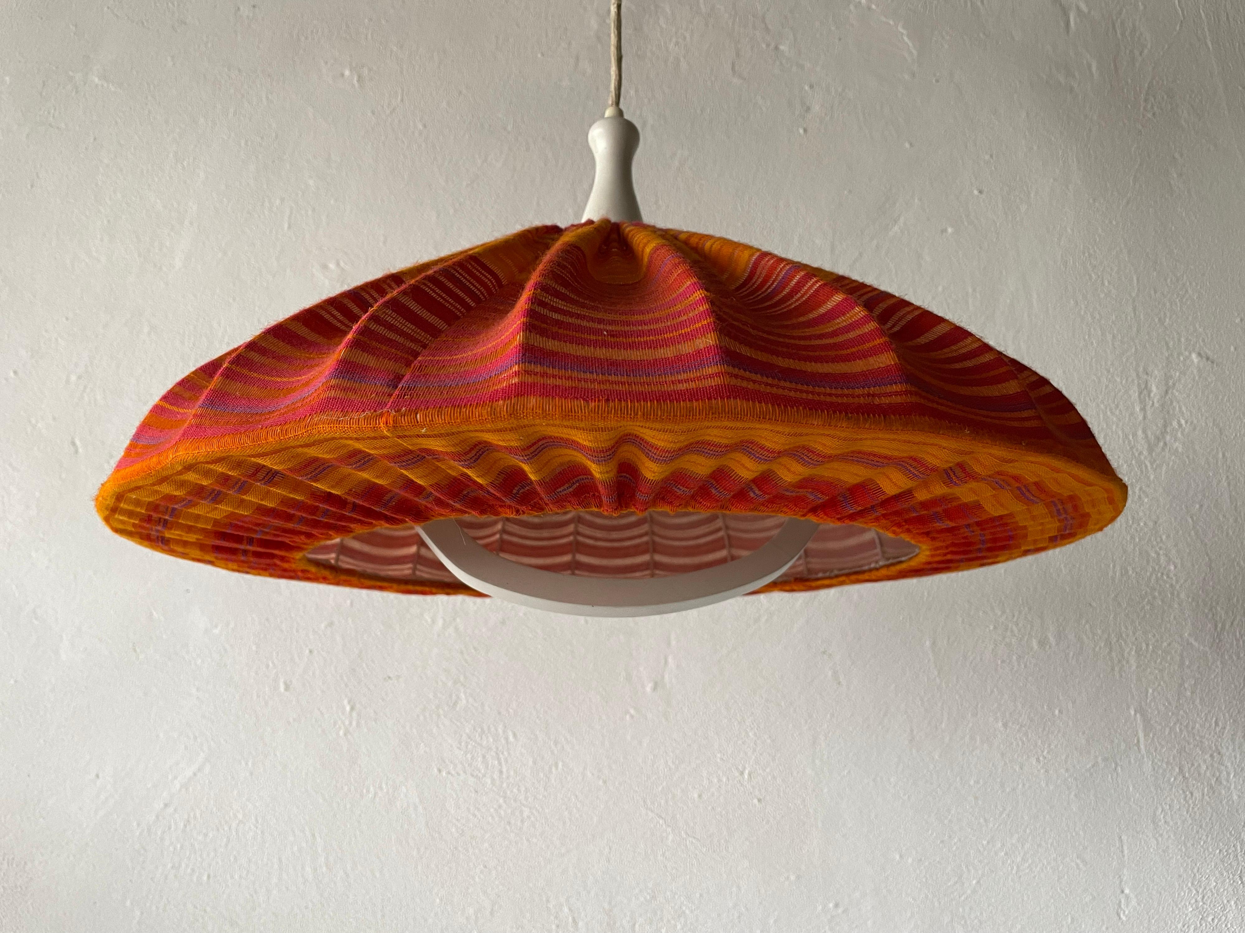 Mid-Century Modern Fabric Shade & Wood Large Pendant Lamp by Temde, 1960s, Germany For Sale