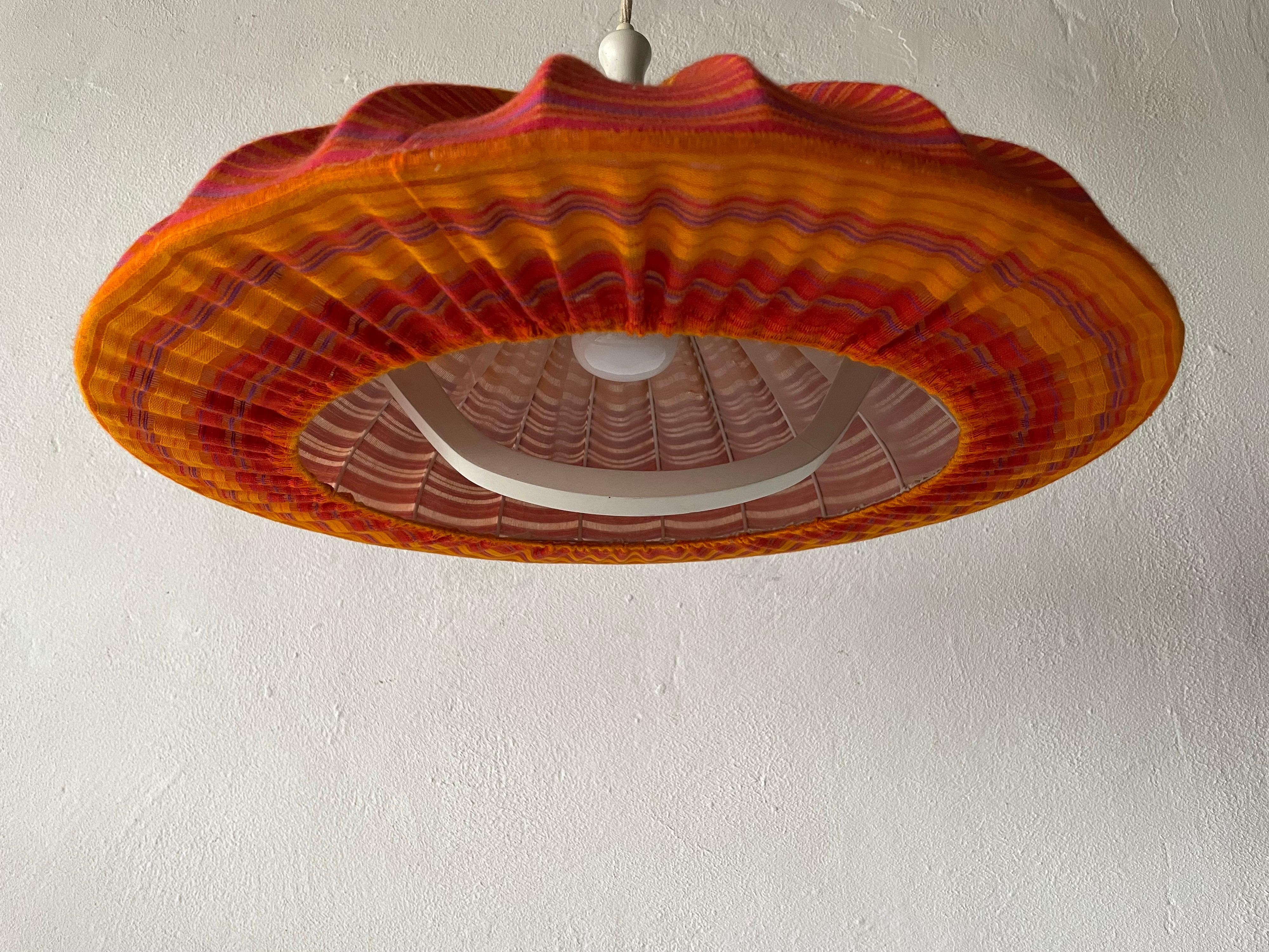 Fabric Shade & Wood Large Pendant Lamp by Temde, 1960s, Germany In Good Condition For Sale In Hagenbach, DE