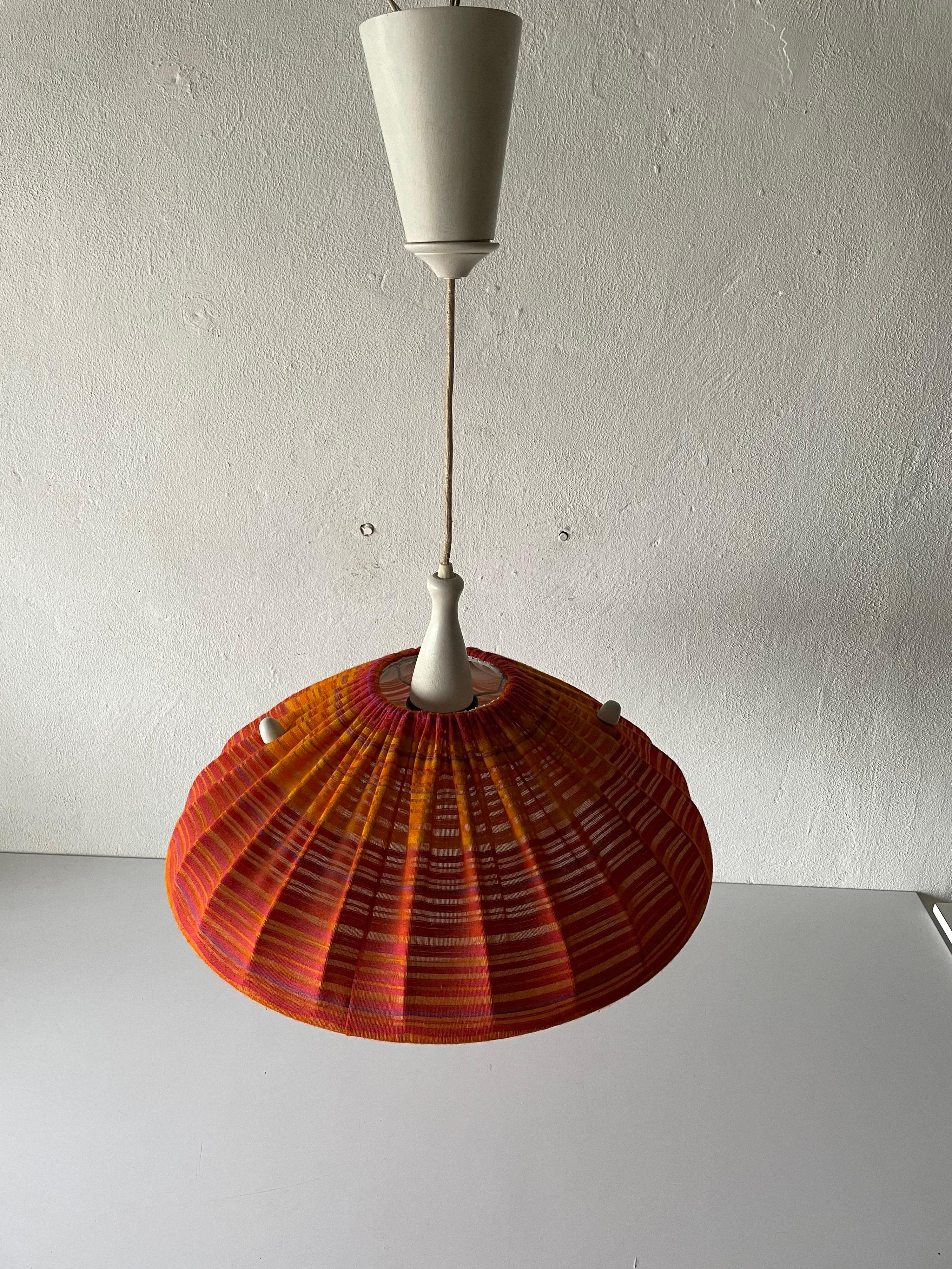 Mid-20th Century Fabric Shade & Wood Large Pendant Lamp by Temde, 1960s, Germany For Sale