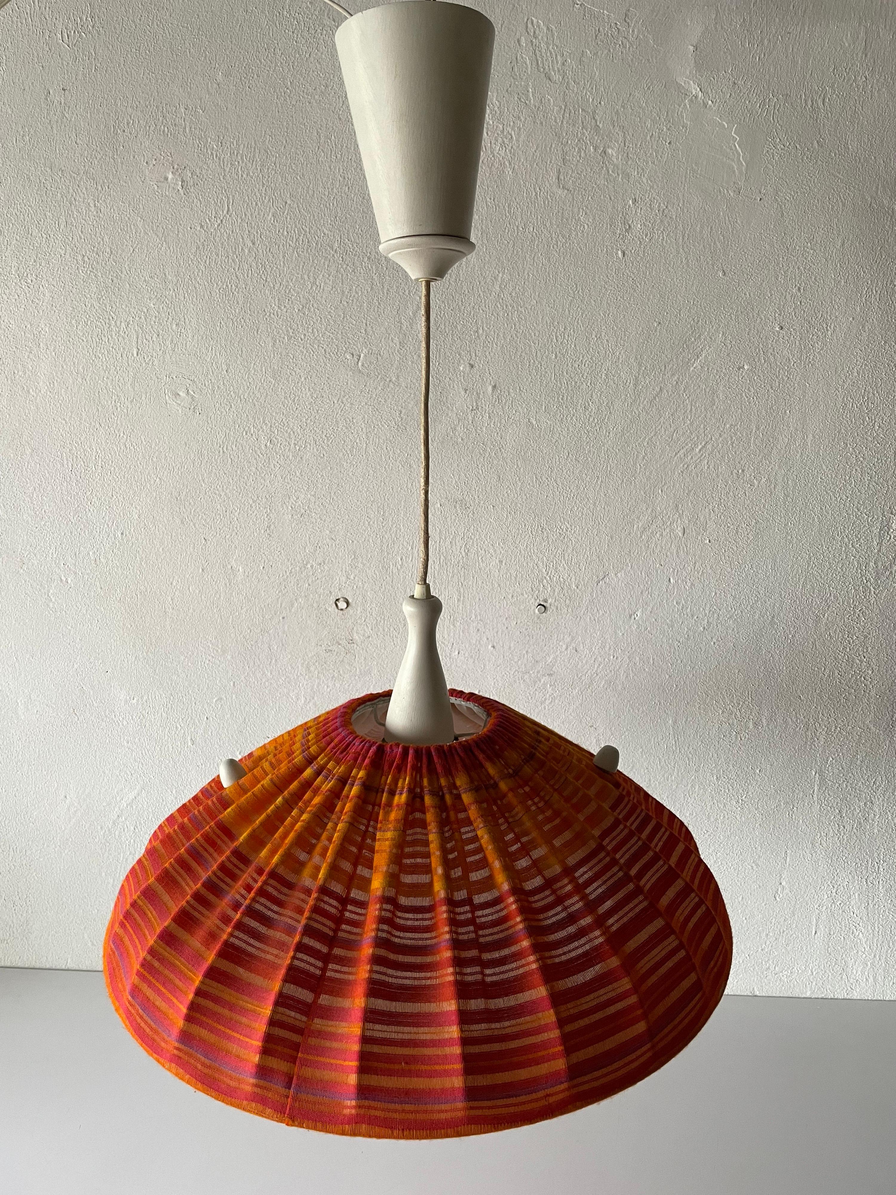 Fabric Shade & Wood Large Pendant Lamp by Temde, 1960s, Germany For Sale 1