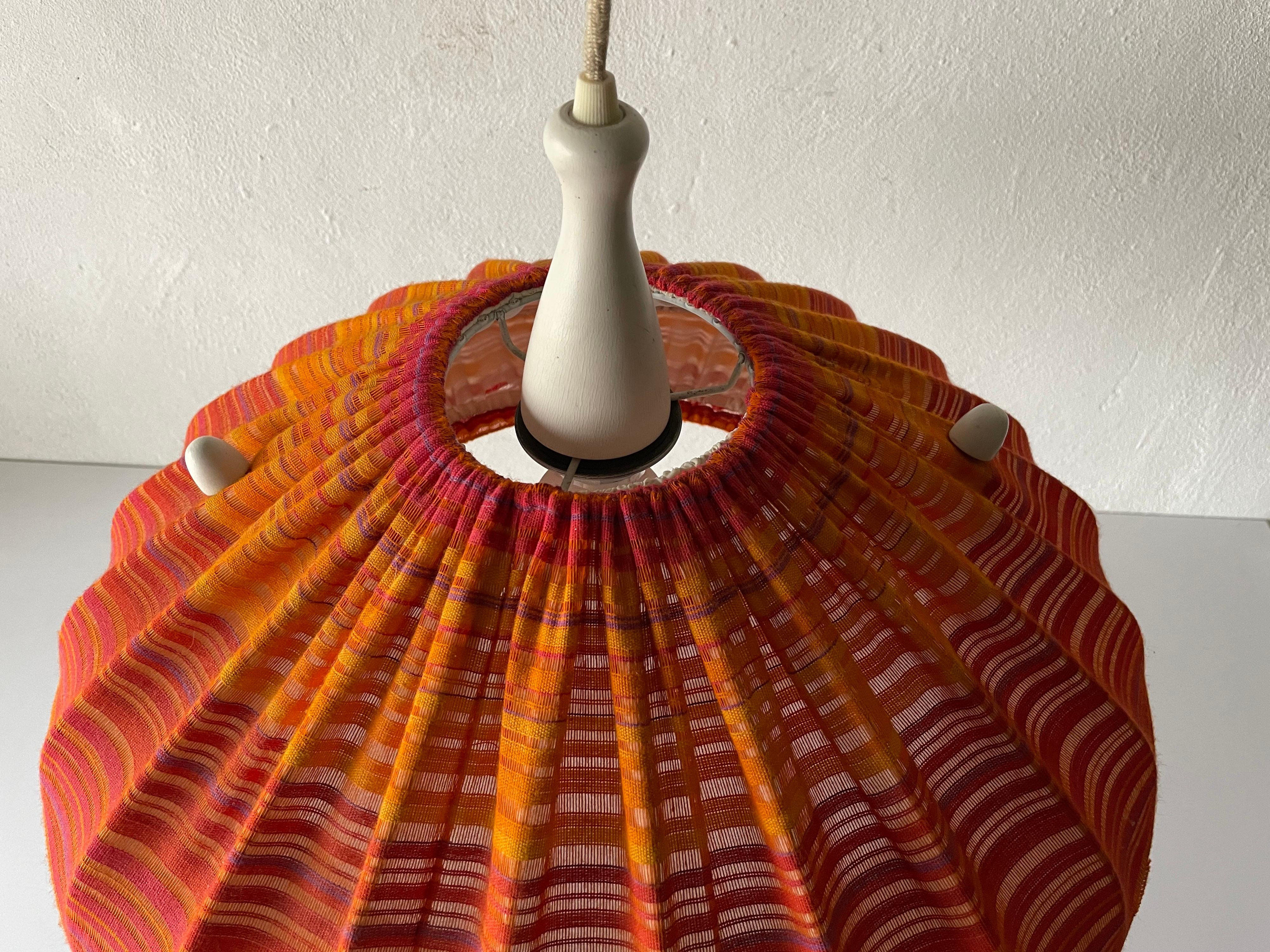 Fabric Shade & Wood Large Pendant Lamp by Temde, 1960s, Germany For Sale 2