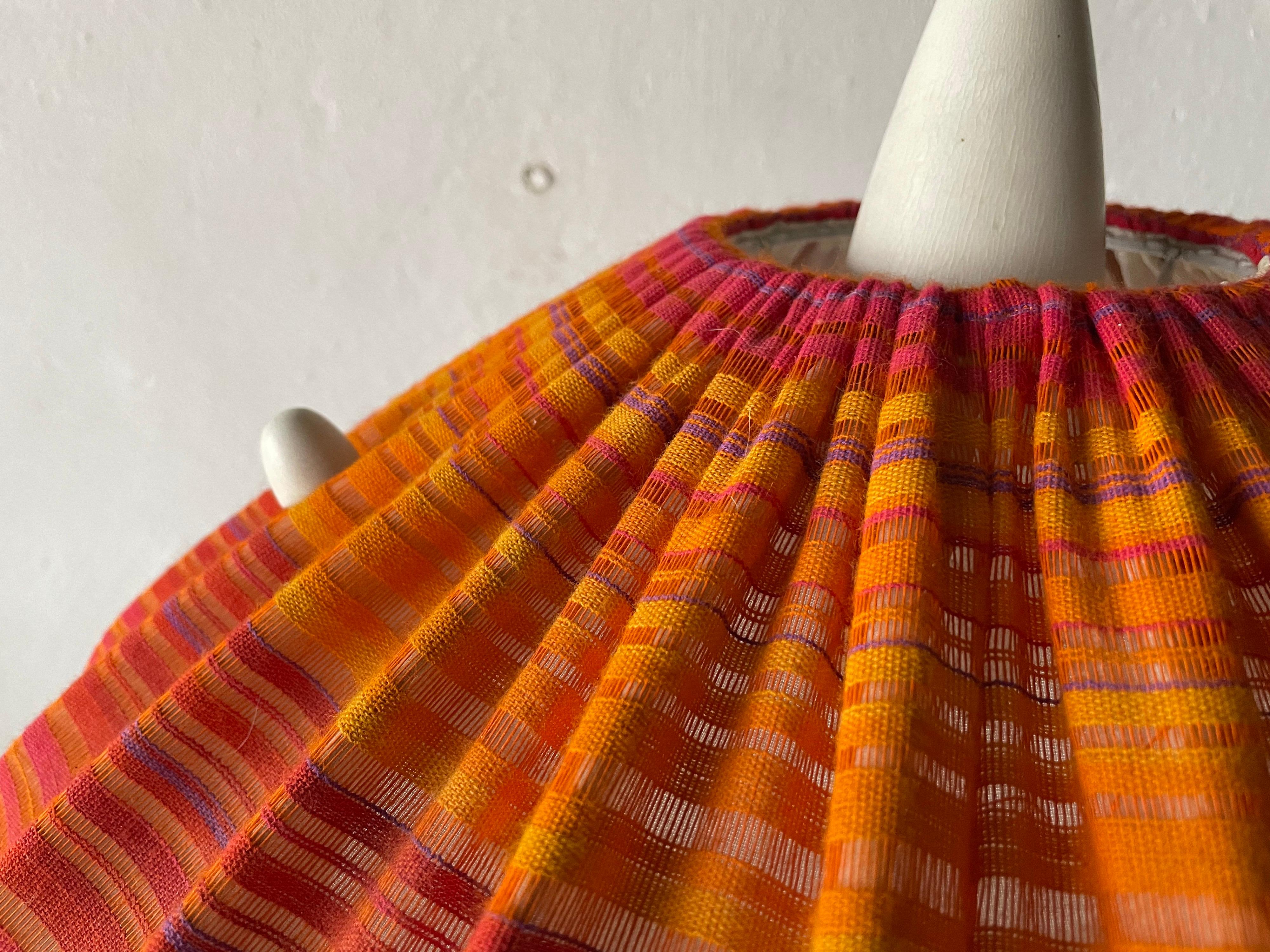 Fabric Shade & Wood Large Pendant Lamp by Temde, 1960s, Germany For Sale 3