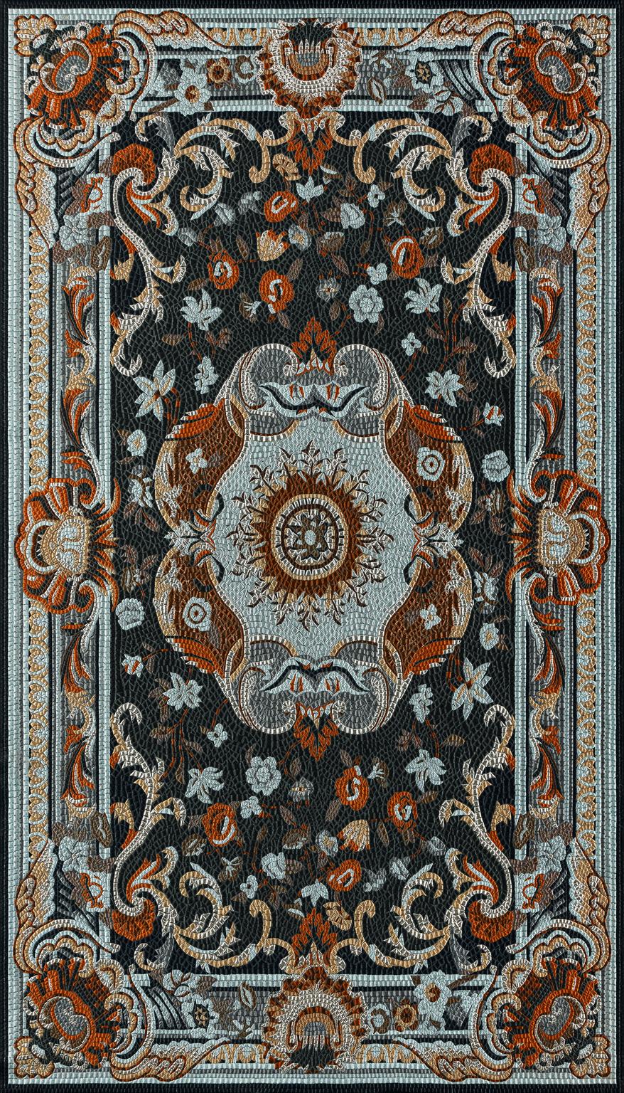 Italian Fabric Tapestry with Artistic Rug Design Upholstered Panel on Demand For Sale