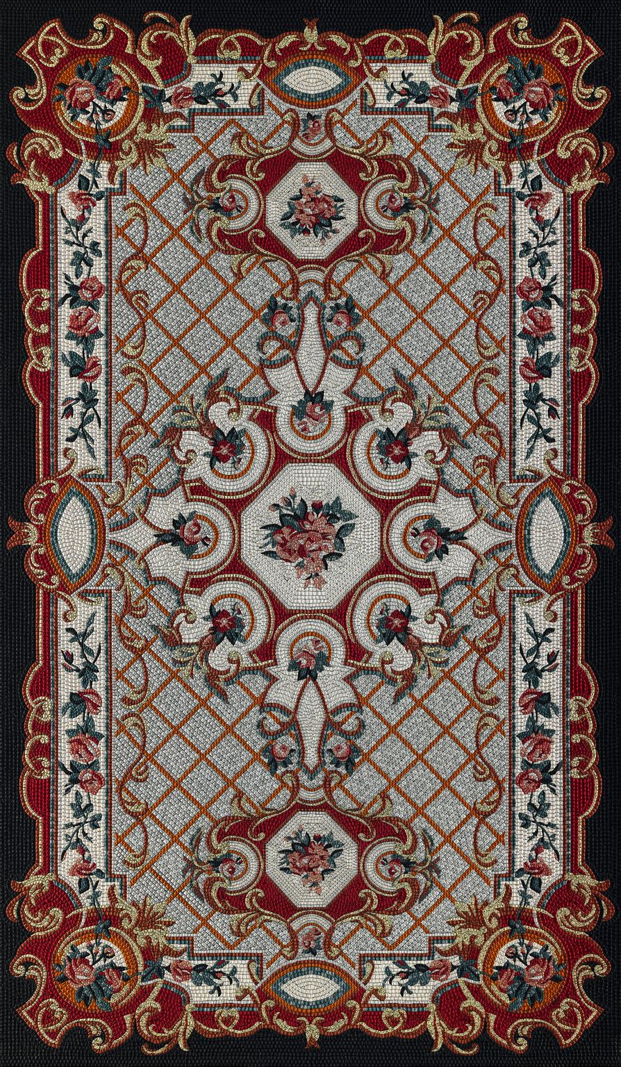 Italian Fabric Tapestry with Artistic Rug Design Upholstered Panel on Demand For Sale