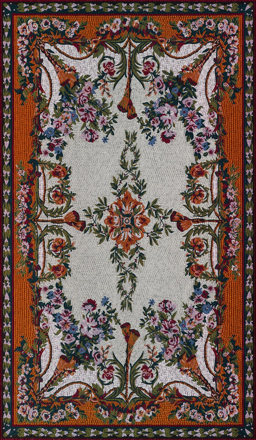 Italian Fabric Tapestry with Artistic Rug Design Upholstered Panel on Demand For Sale