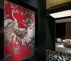 Fabric Tapestry with Heron Design Upholstered Panel on Demand