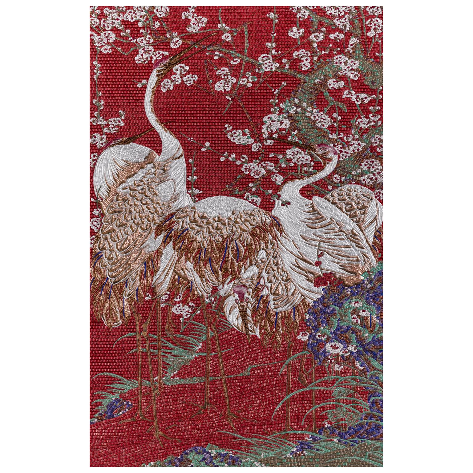 Fabric Tapestry with Heron Design Upholstered Panel on Demand For Sale