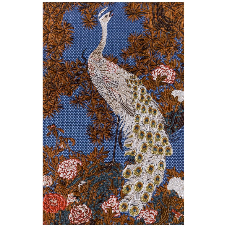 Fabric Tapestry with Peacock Design Upholstered Panel on Demand For