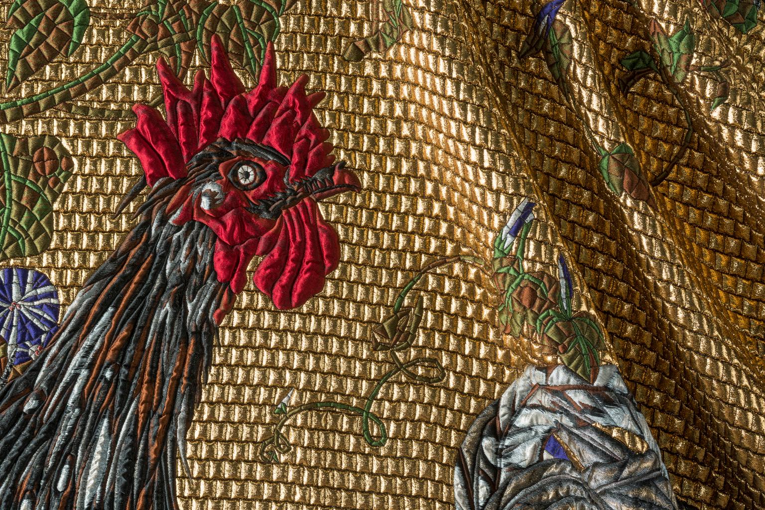 Modern Fabric Tapestry with Rooster Design Upholstered Panel on Demand For Sale