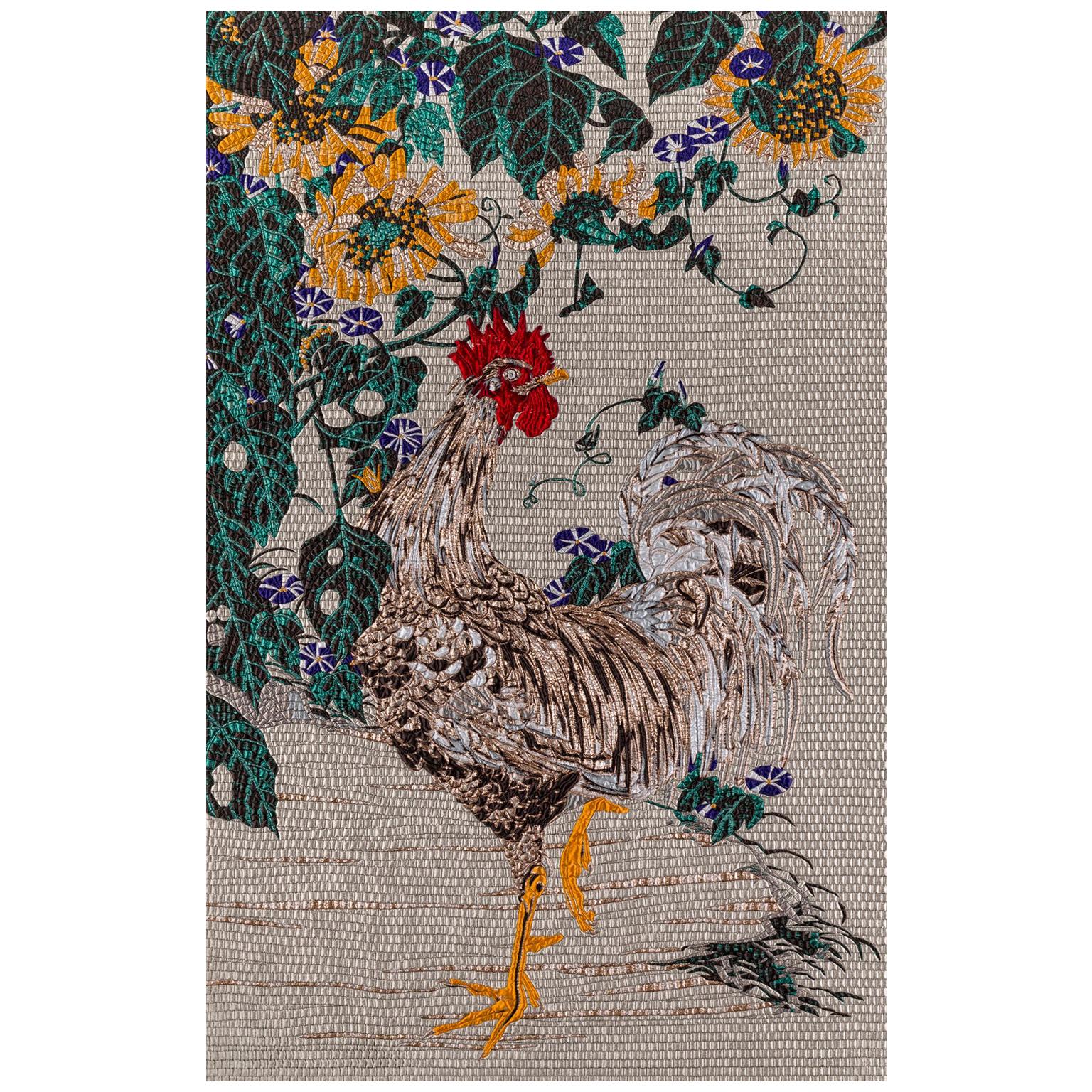 Fabric Tapestry with Rooster Design Upholstered Panel on Demand