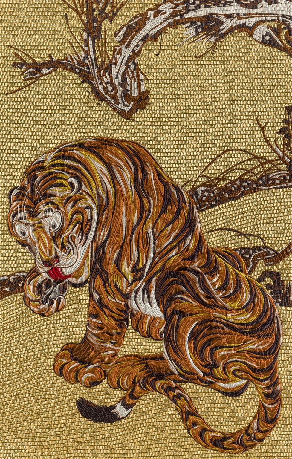 Modern Fabric Tapestry with Tiger Design Upholstered Panel on Demand For Sale