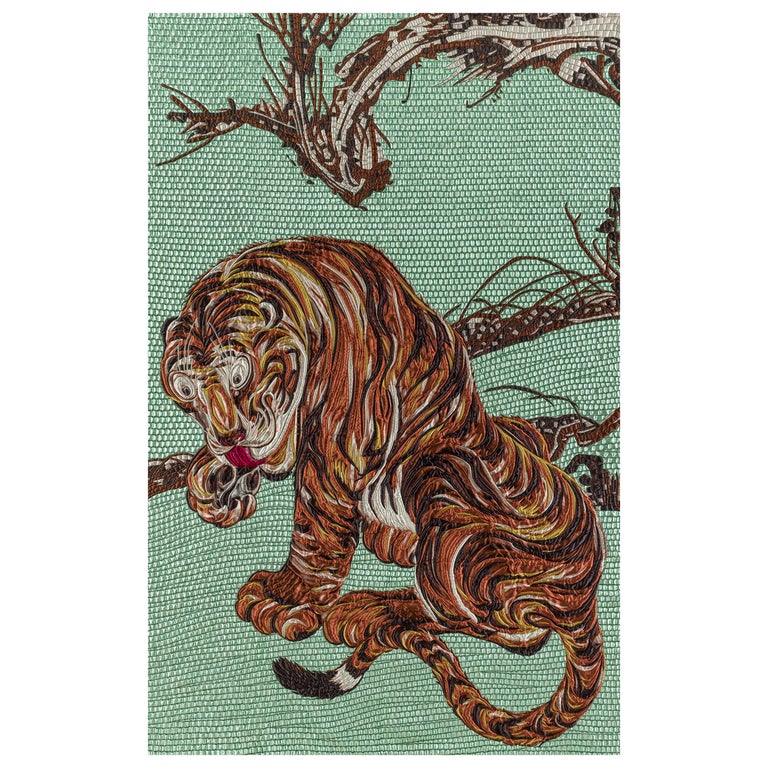 Fabric Tapestry with Tiger Design Upholstered Panel on Demand For Sale