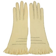 Fabric Western Style Gauntlet Gloves With Fringe Details, 1960's