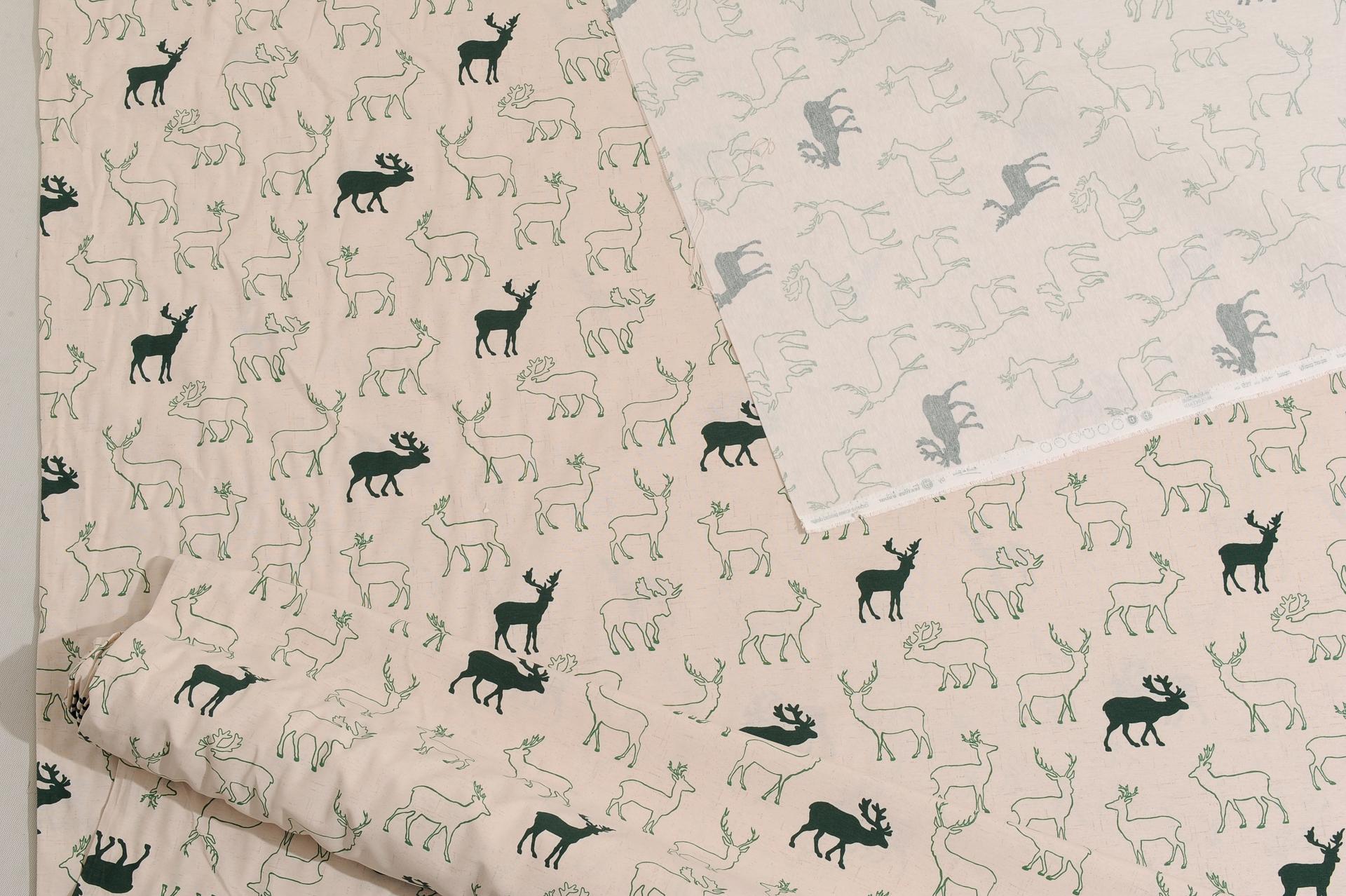 Machine-Made Textile Fabric with Green Deer For Sale