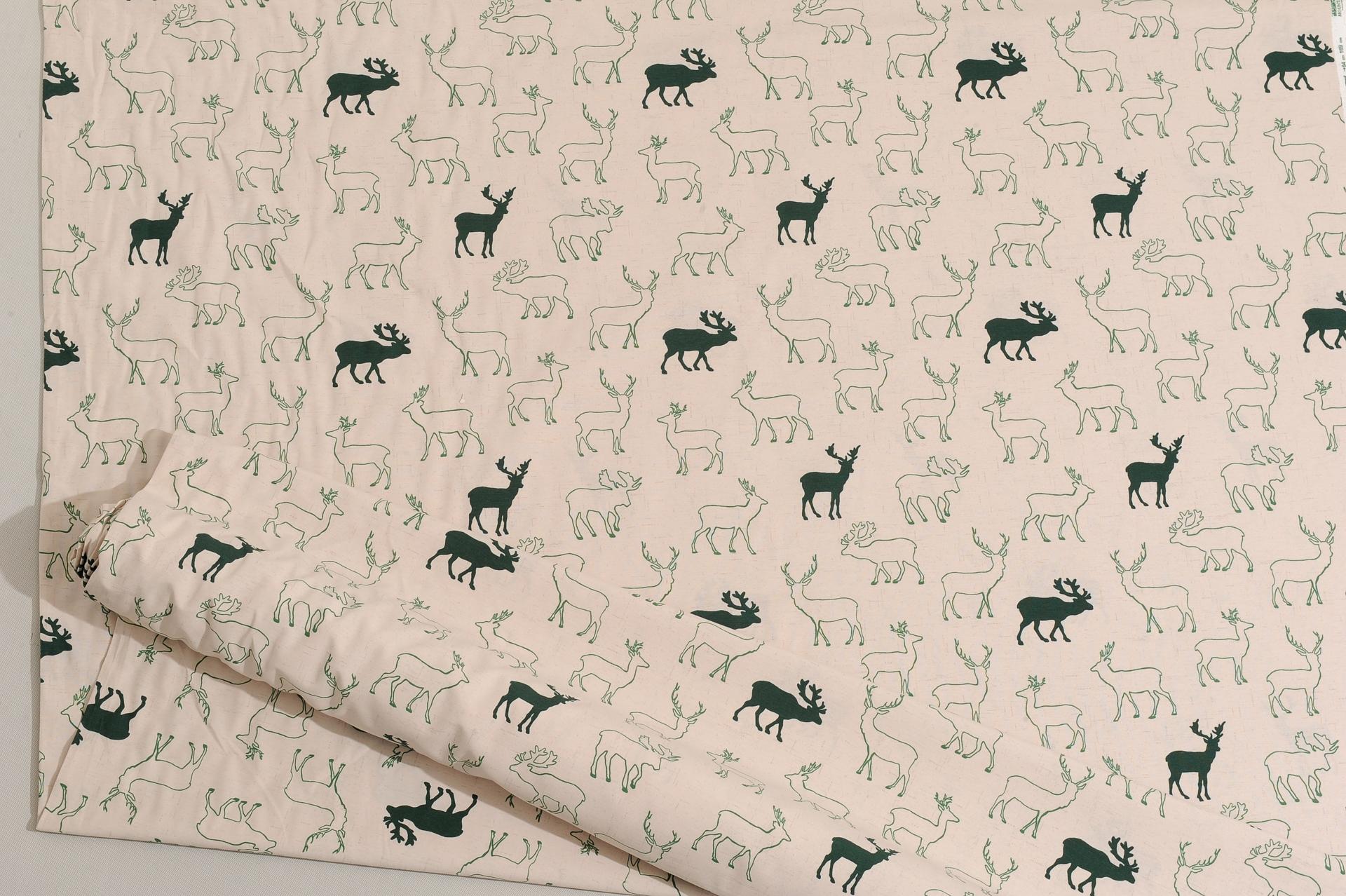 20th Century Textile Fabric with Green Deer For Sale
