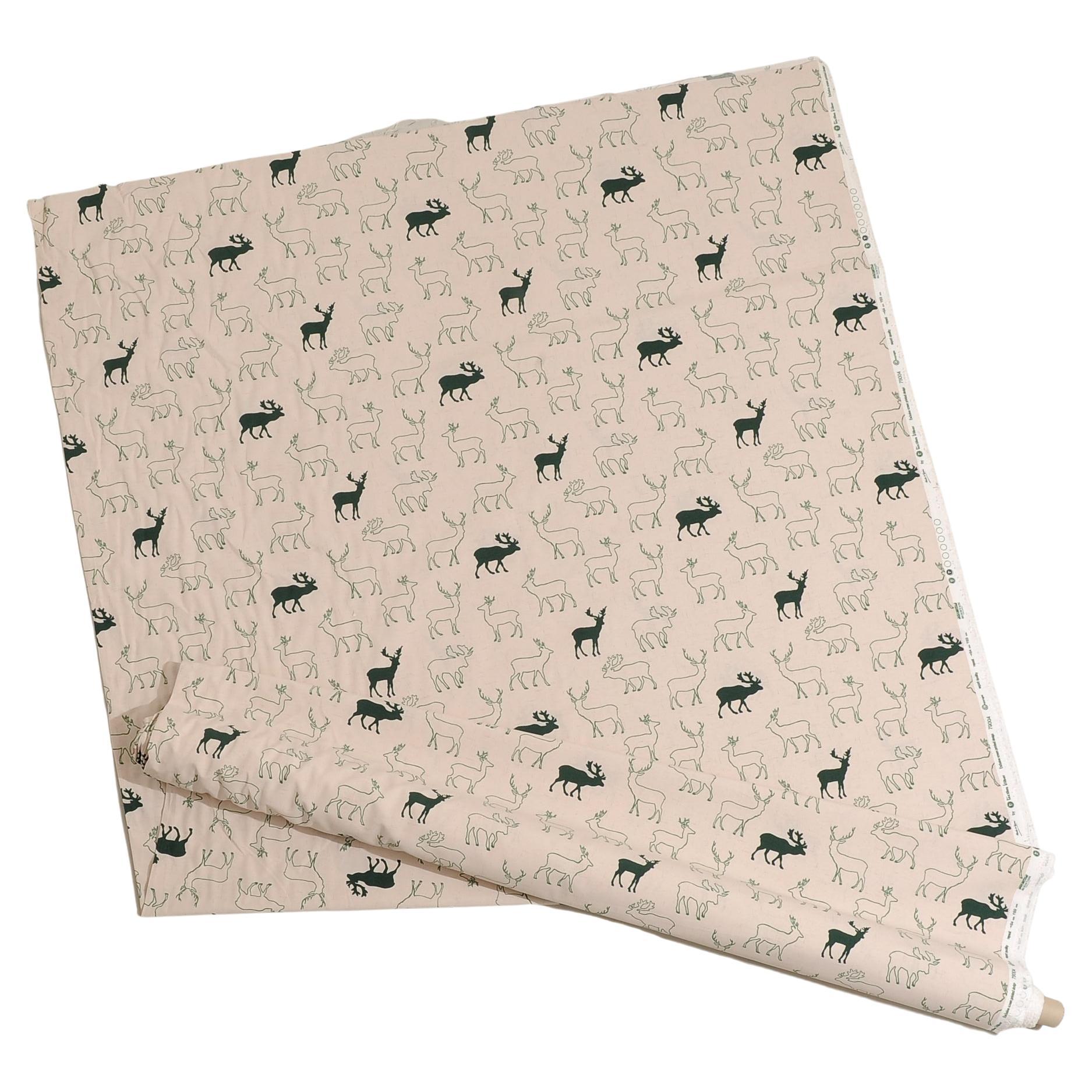 Textile Fabric with Green Deer For Sale