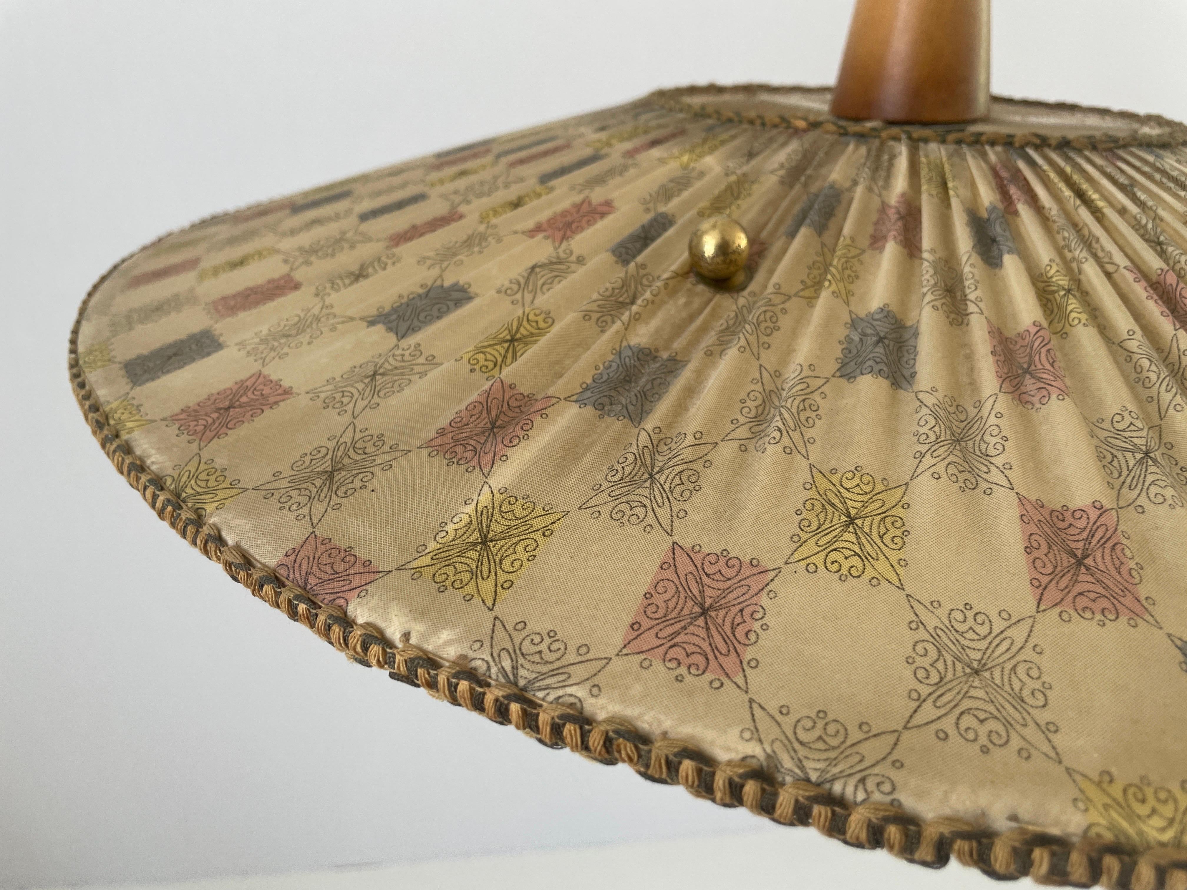Grande lampe suspendue en tissu, Wood Wood Wood et laiton, années 1960, Italie en vente 1