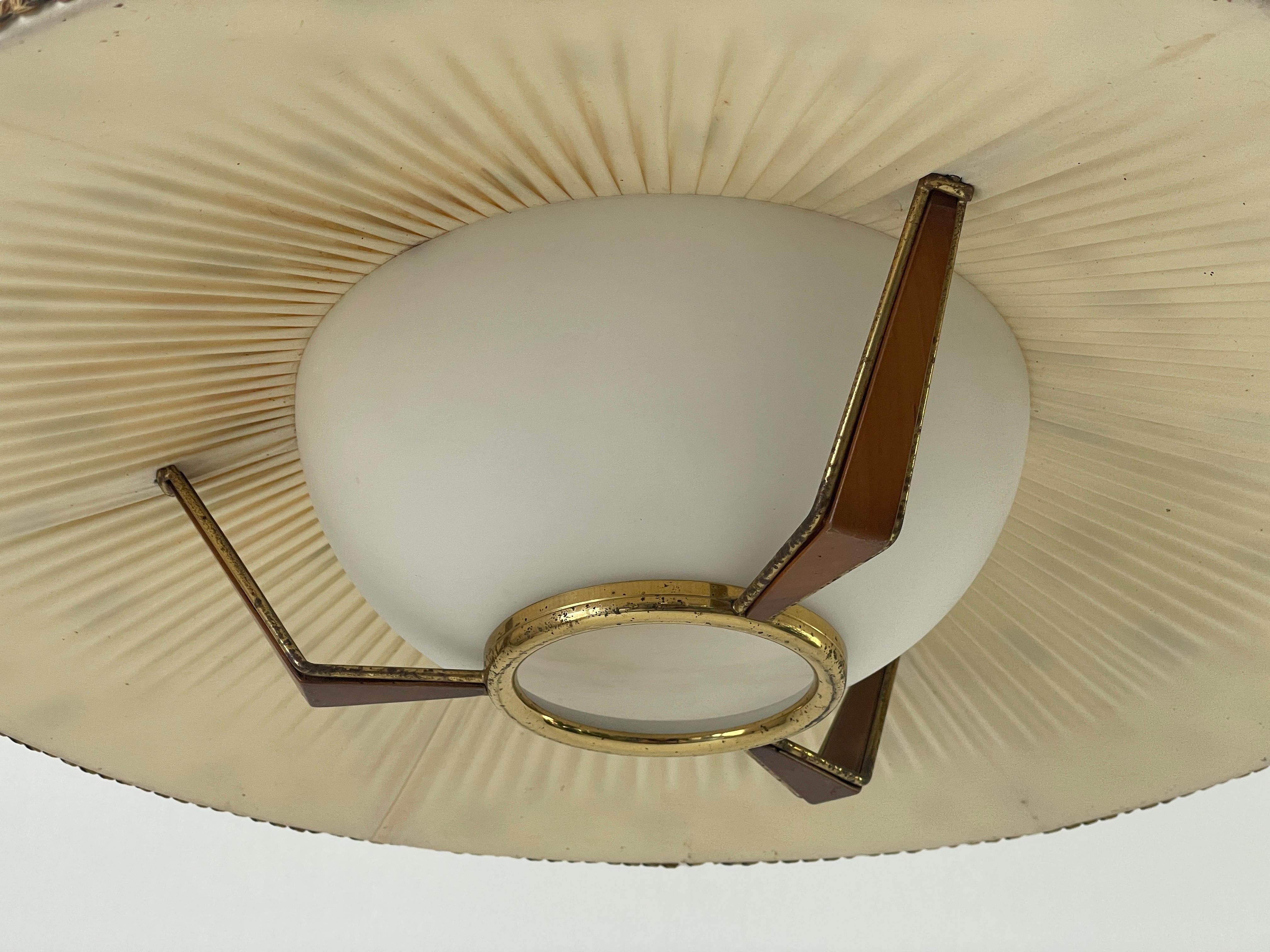Grande lampe suspendue en tissu, Wood Wood Wood et laiton, années 1960, Italie en vente 2