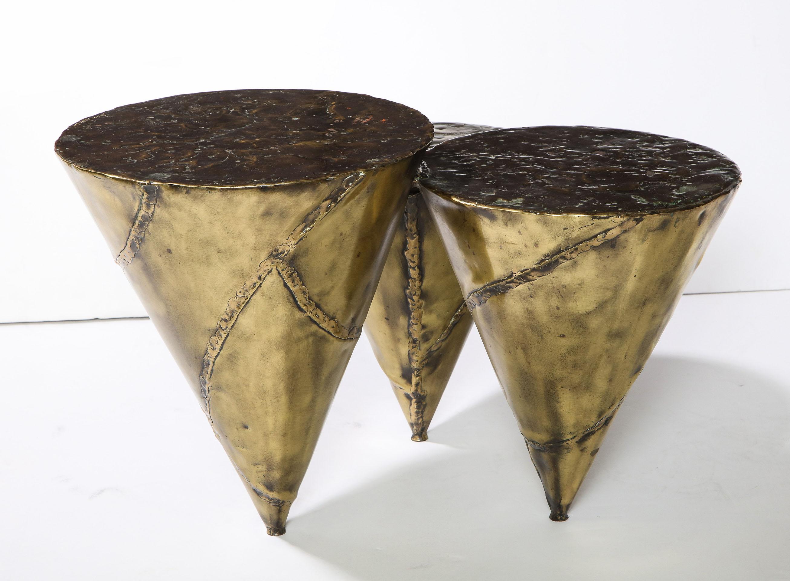 Fabricated Brass and Bronze Vintage End Table, by Silas Seandel In Excellent Condition In New York, NY