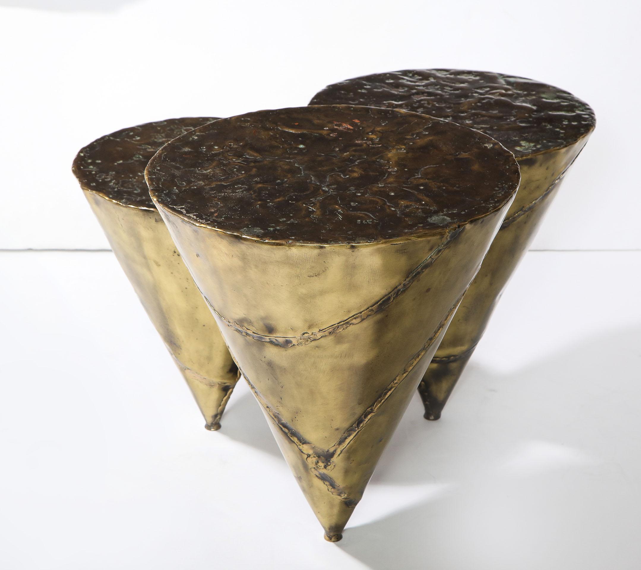 20th Century Fabricated Brass and Bronze Vintage End Table, by Silas Seandel