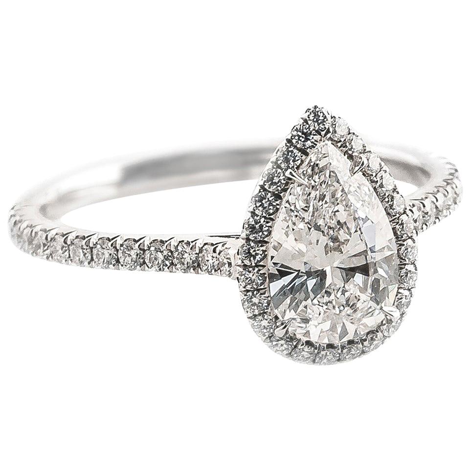 Fabricated Platinum .88 Carat D-VS1 Pear Shape Diamond Halo Engagement Ring
