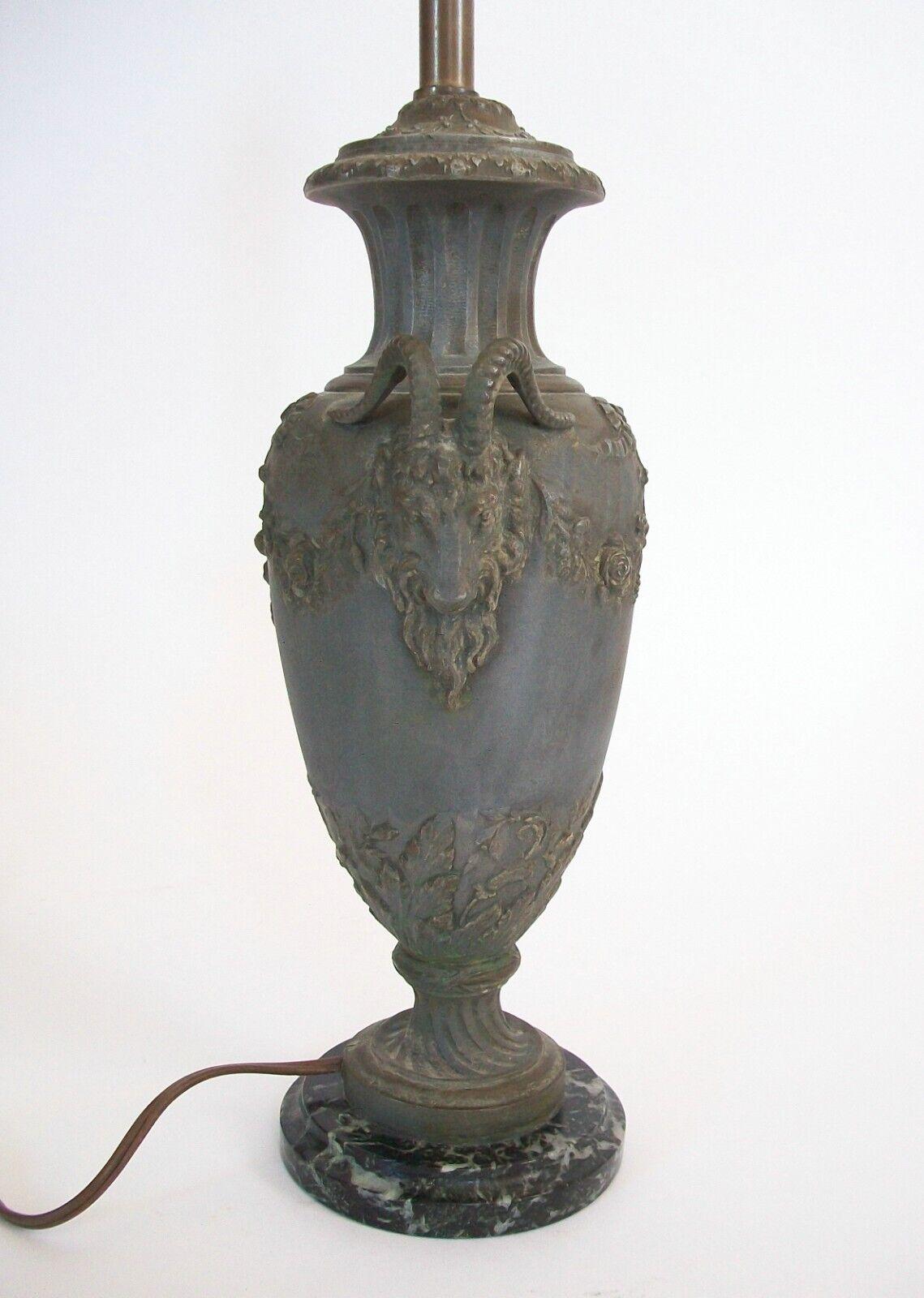 French Fabrication Française, Louis XVI Style Spelter Cassolette Lamp, circa 1915 For Sale