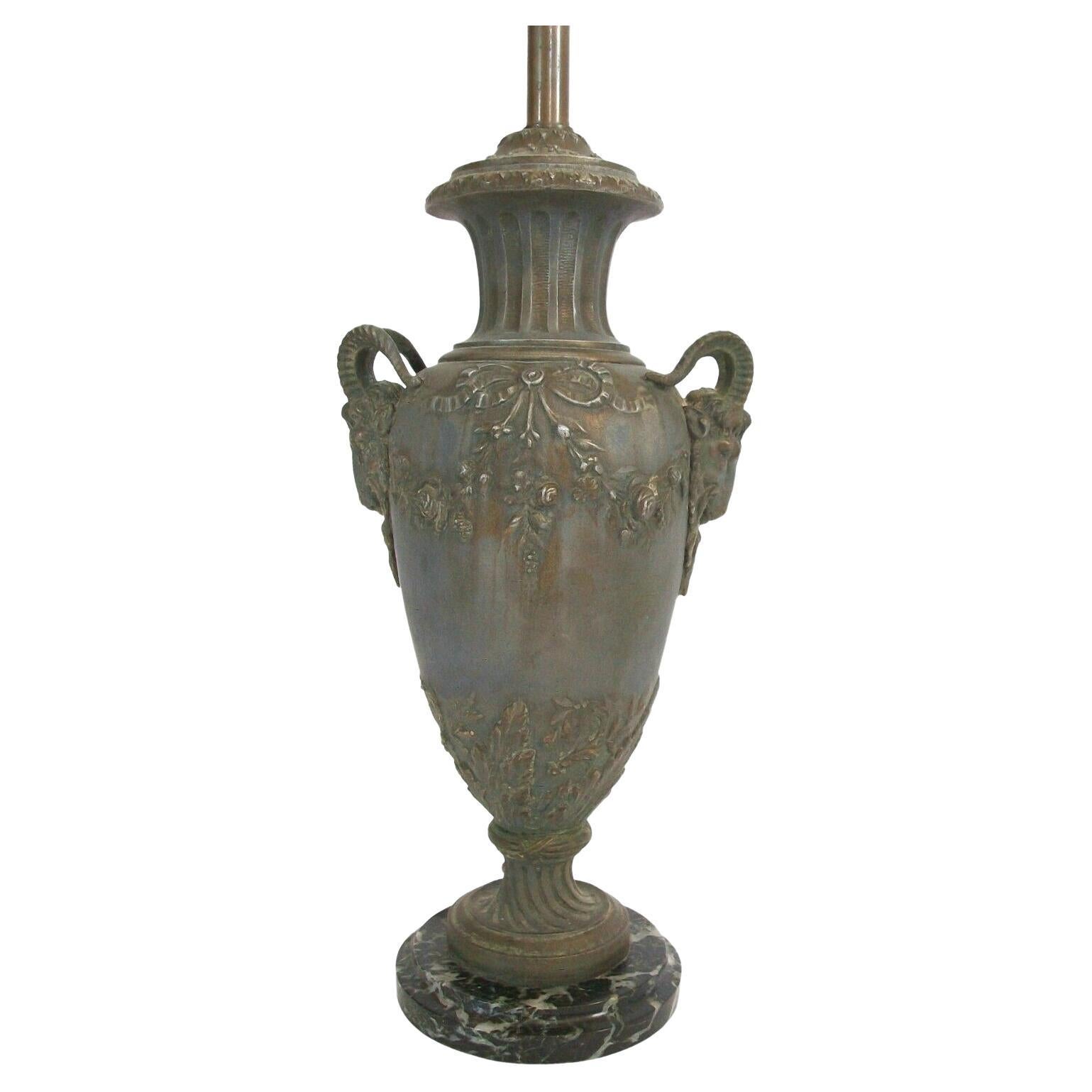 Fabrication Française, Louis XVI Style Spelter Cassolette Lamp, circa 1915 For Sale