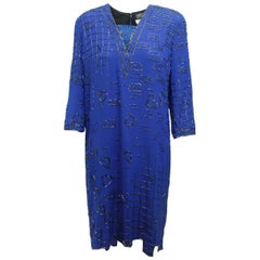 Fabrice Bright Blue Beaded Shift Dress