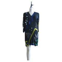Vintage Fabrice Black Silk and Colorful Pop Art Dress