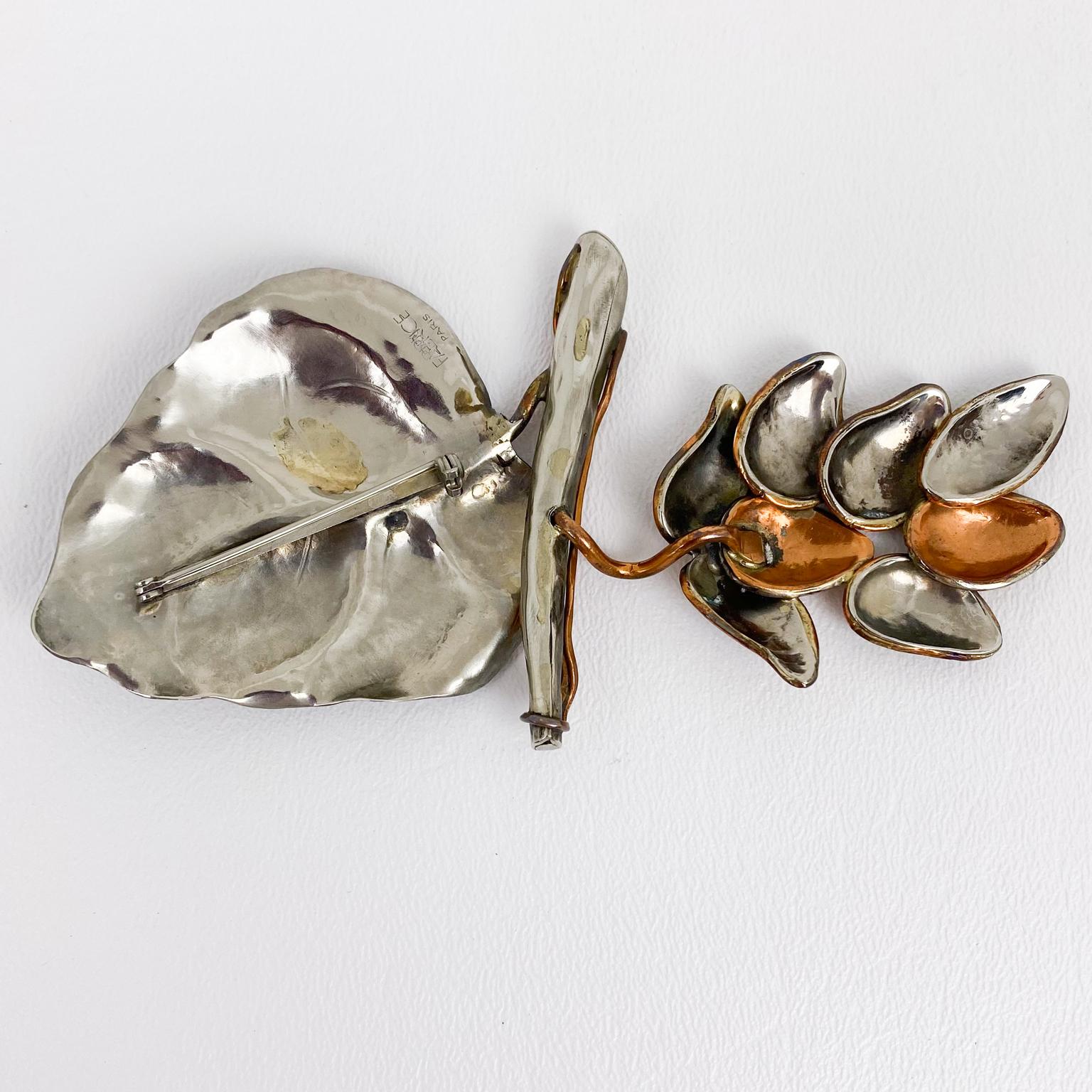 Modern Fabrice Paris Pewter and Copper Massive Floral Brooch For Sale