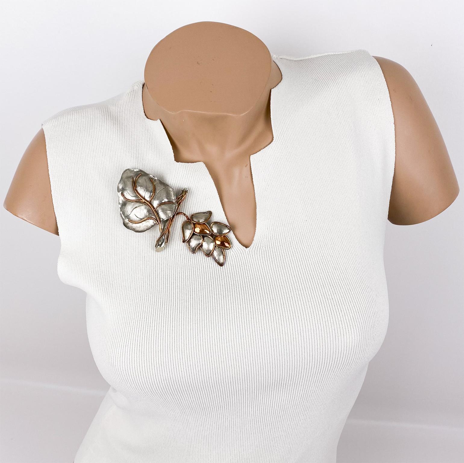 Women's Fabrice Paris Pewter and Copper Massive Floral Brooch For Sale