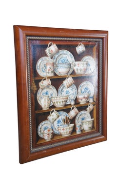 Fabrice De Villeneuve Trompe l'Oeuil China Cupboard Still Life Oil Painting 19"