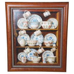 Fabrice De Villeneuve Trompe l'Oeuil China Cupboard Still Life Oil Painting 19"