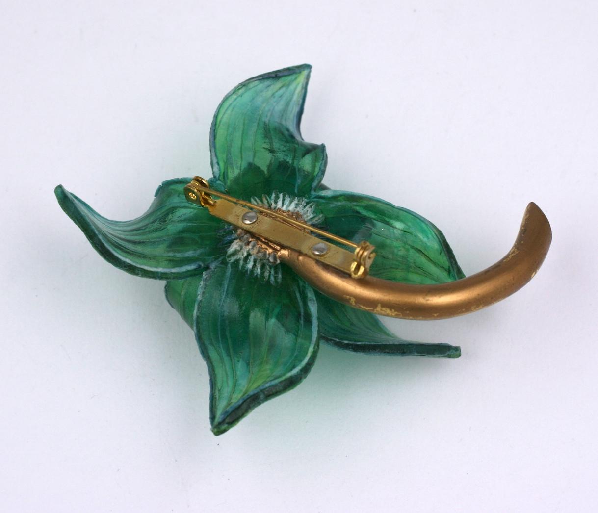 Fabrice Green Resin Flower Brooch In Excellent Condition For Sale In New York, NY