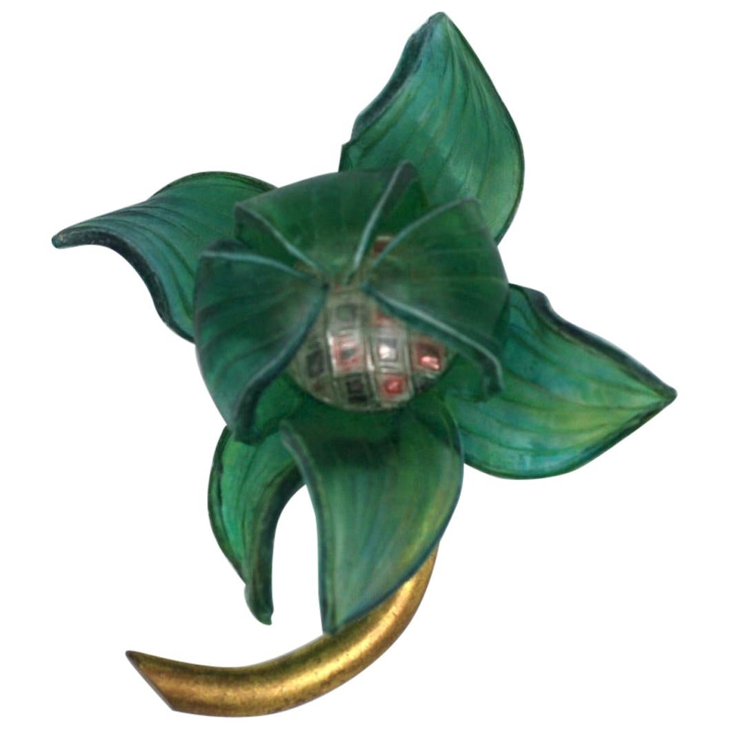 Fabrice Green Resin Flower Brooch For Sale