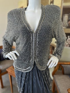 Fabrice New York Vintage 1980's Silver Beaded Evening Dress with Jacket Like Top