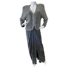 Fabrice New York Vintage 1980's Silver Beaded Evening Dress with Jacket Like Top